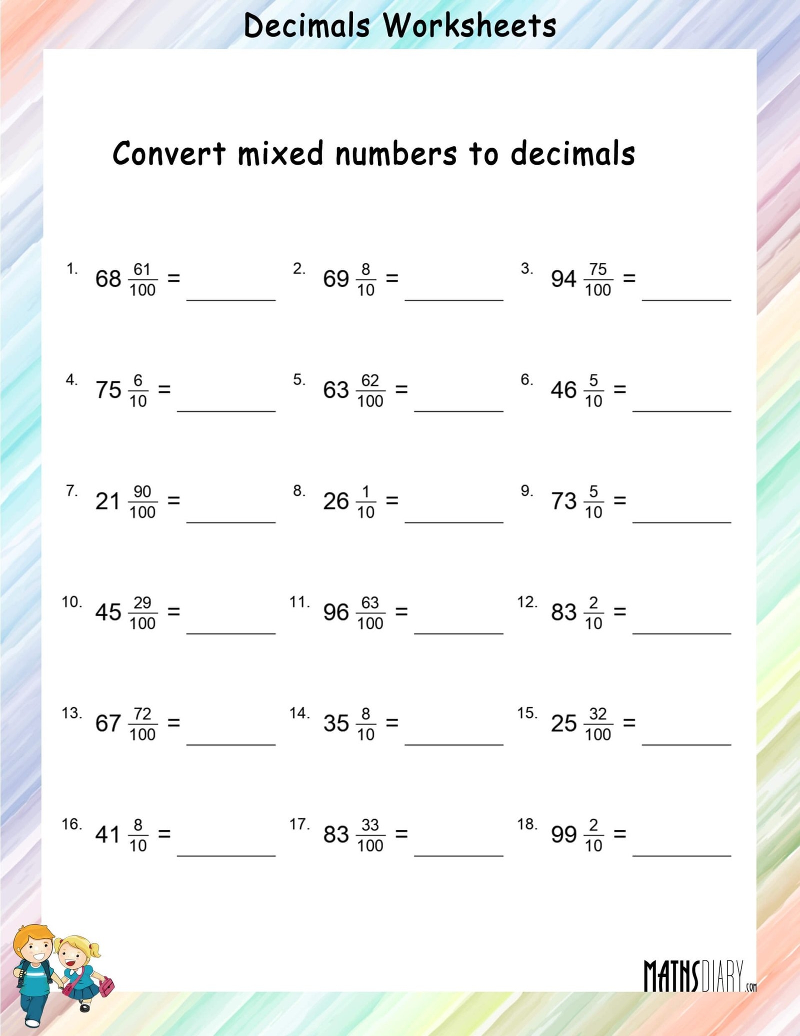 fractions to decimals worksheet fractions to decimals worksheet