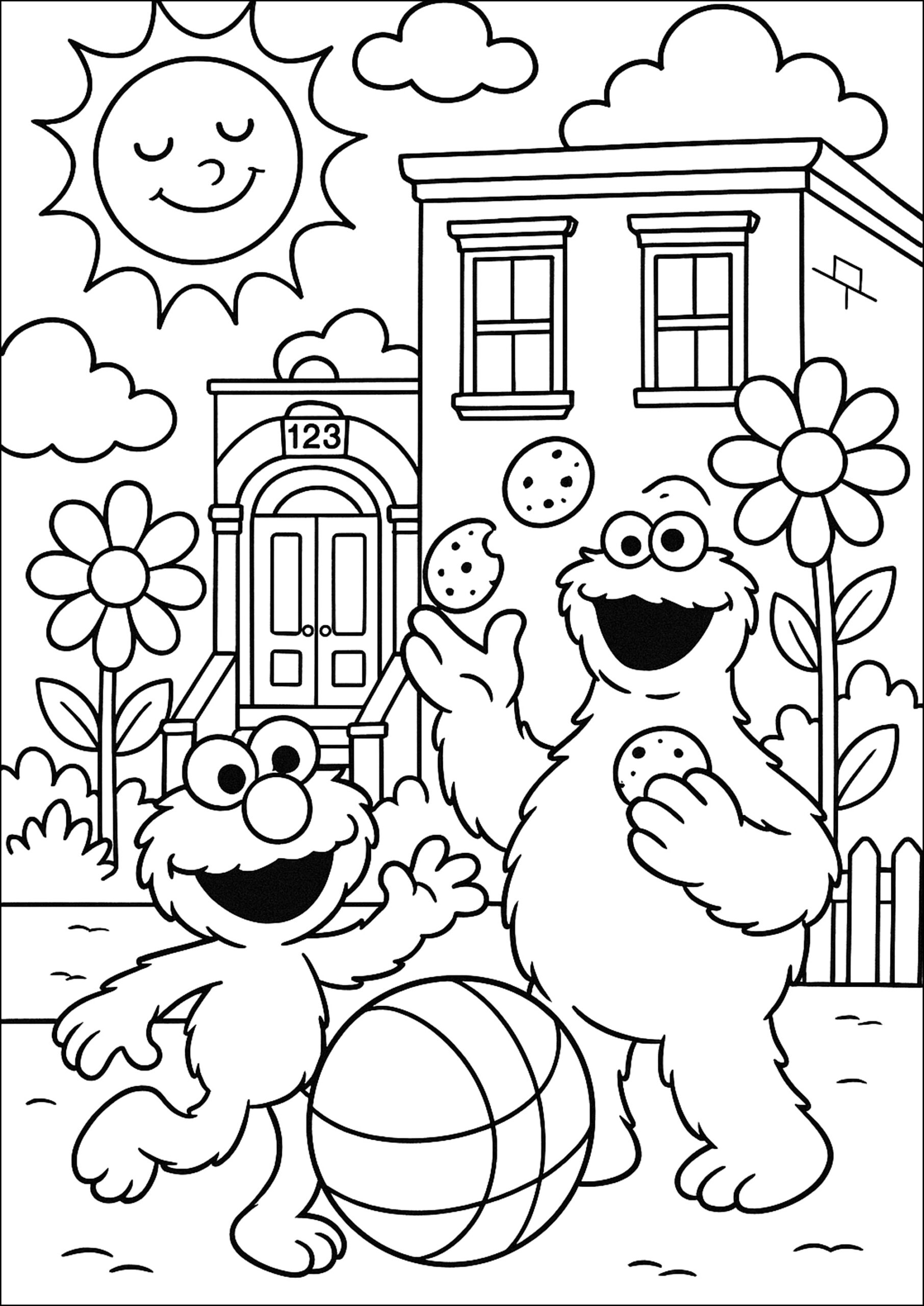 Cookie Monster With Elmo Sesame Street Coloring Pages