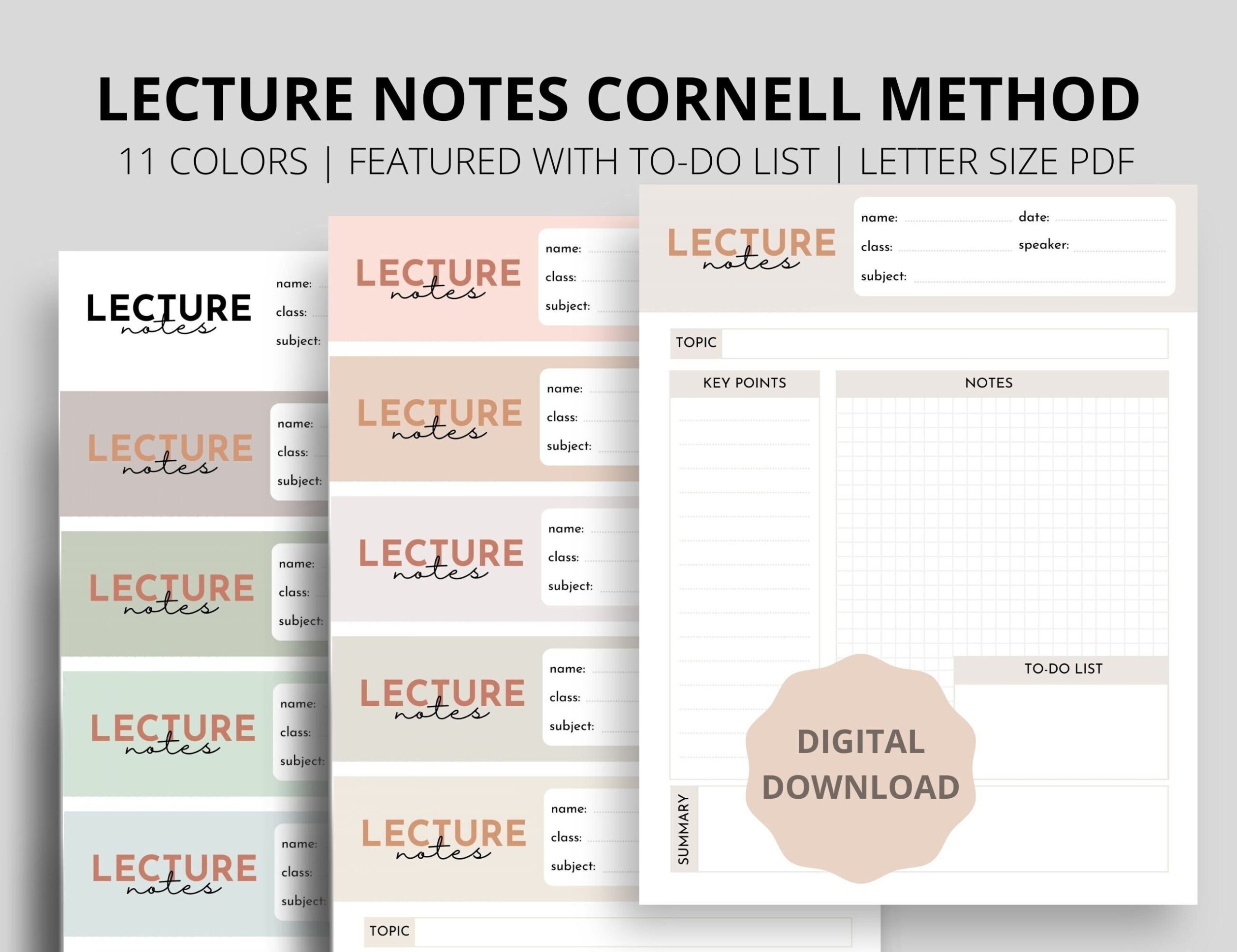 Cornell Notes Method Lecture Notes Lecture Notes Template Student Notes College Notes To do List Pastel Color Note Printable Etsy