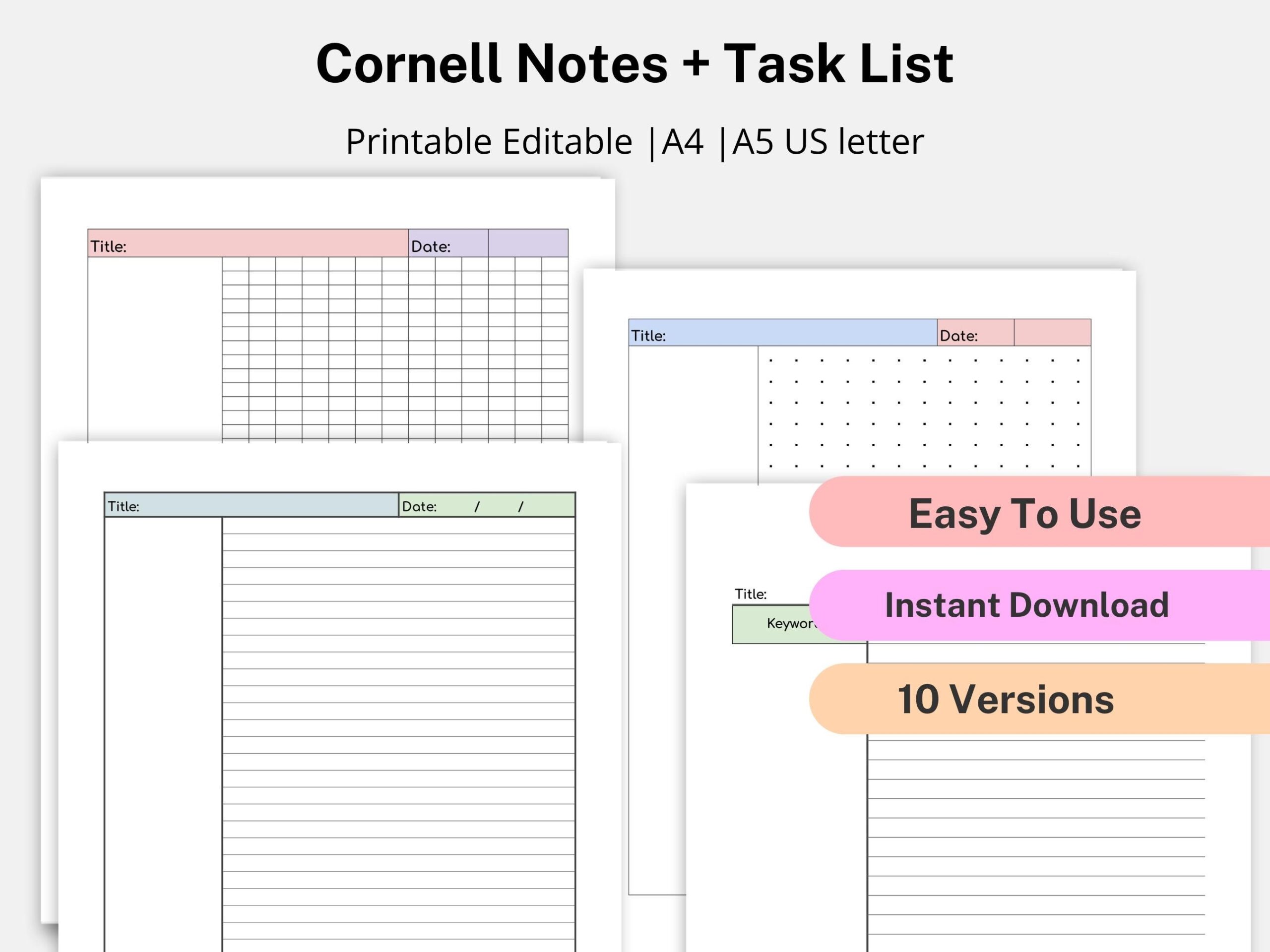 Cornell Notes Printable Bundle Pack Cornell Notes Method Student Note taking Lecture Notes Taking Dot Grid Lined Cornell Notes Template Etsy
