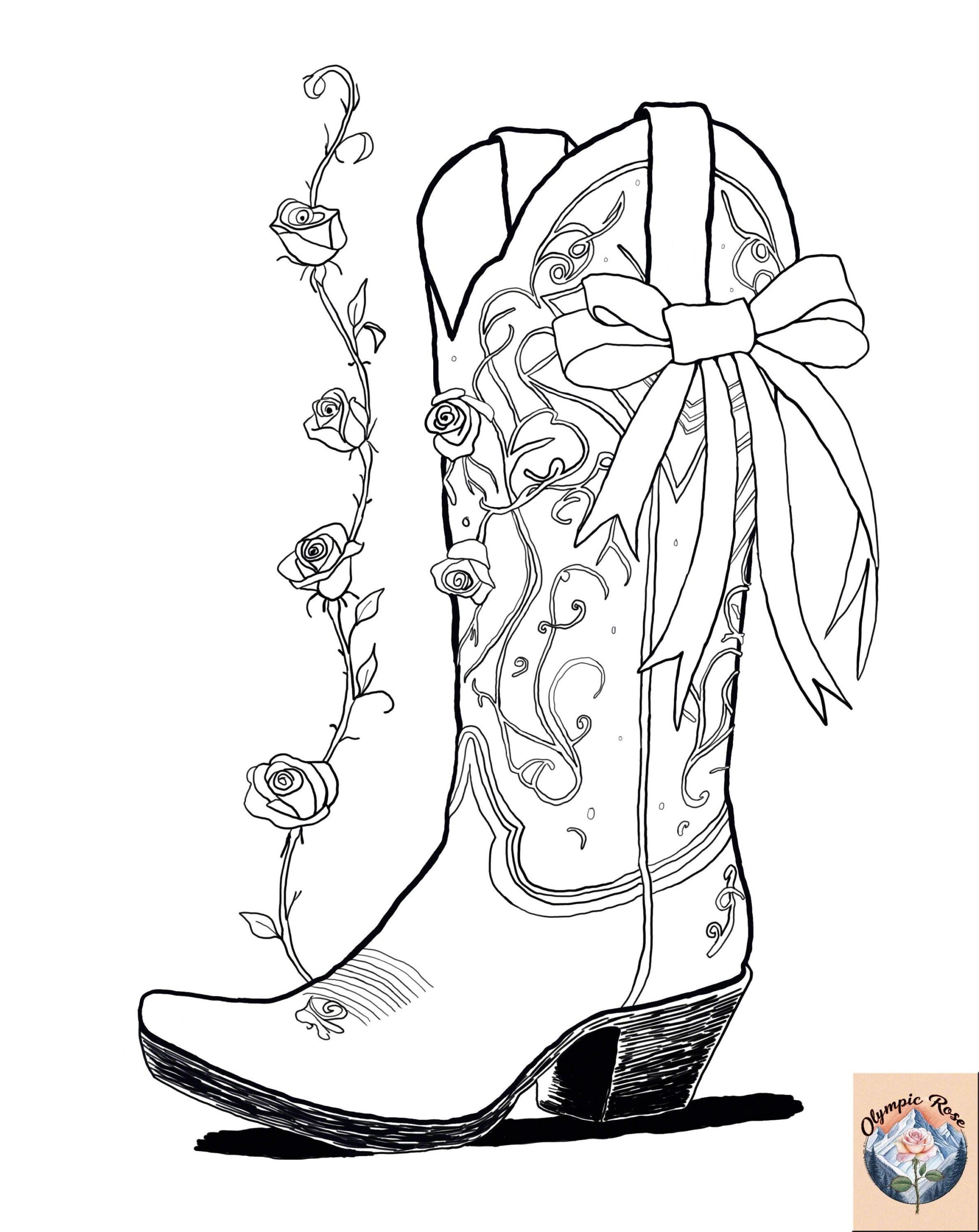 Cowgirl Boot Coloring Page Country Western Boots Design Decorated Cowgirl Boot Printable Digital Western Art Country Western Attire Art Etsy Israel
