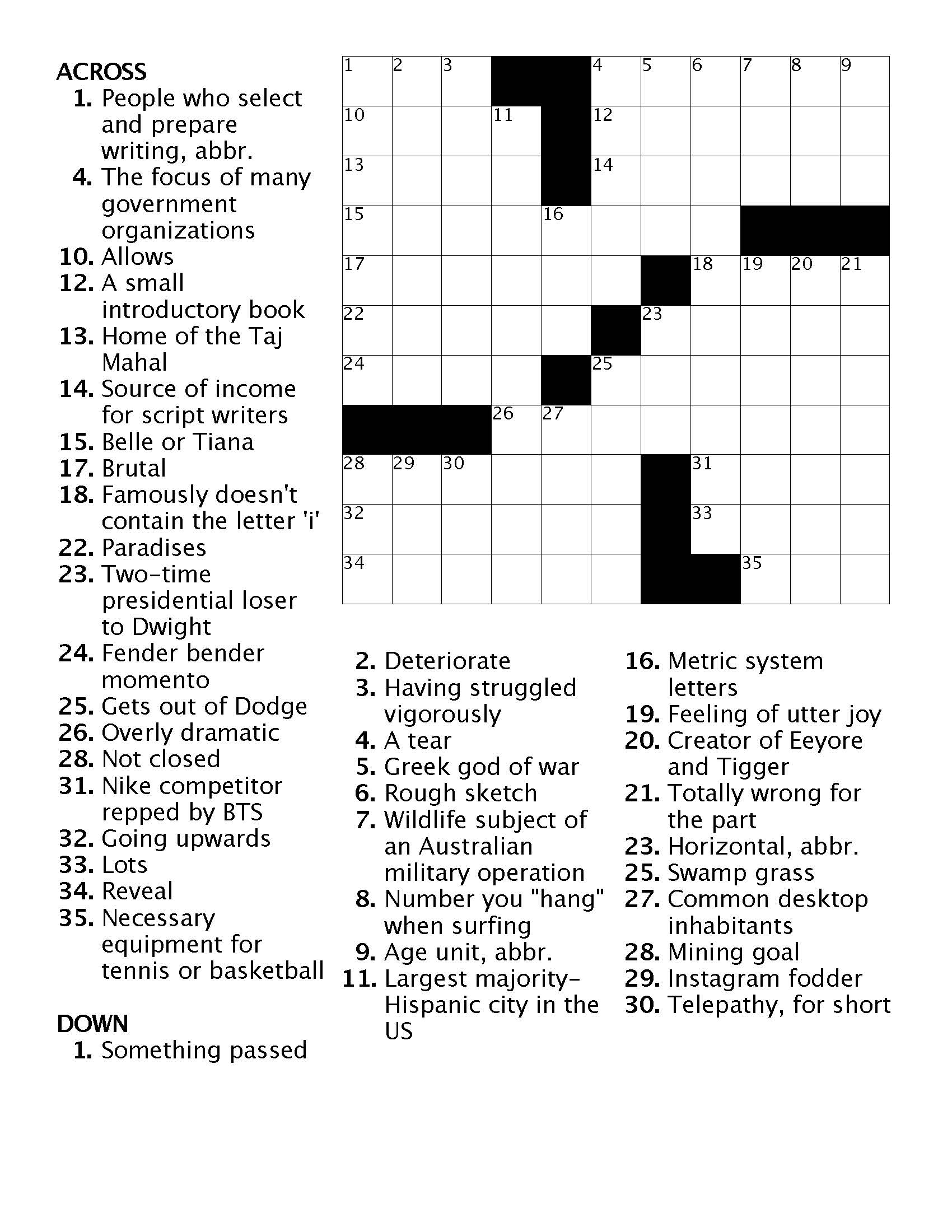 Crossword 4 Ann Arbor District Library Crossword 4 Ann Arbor District Library