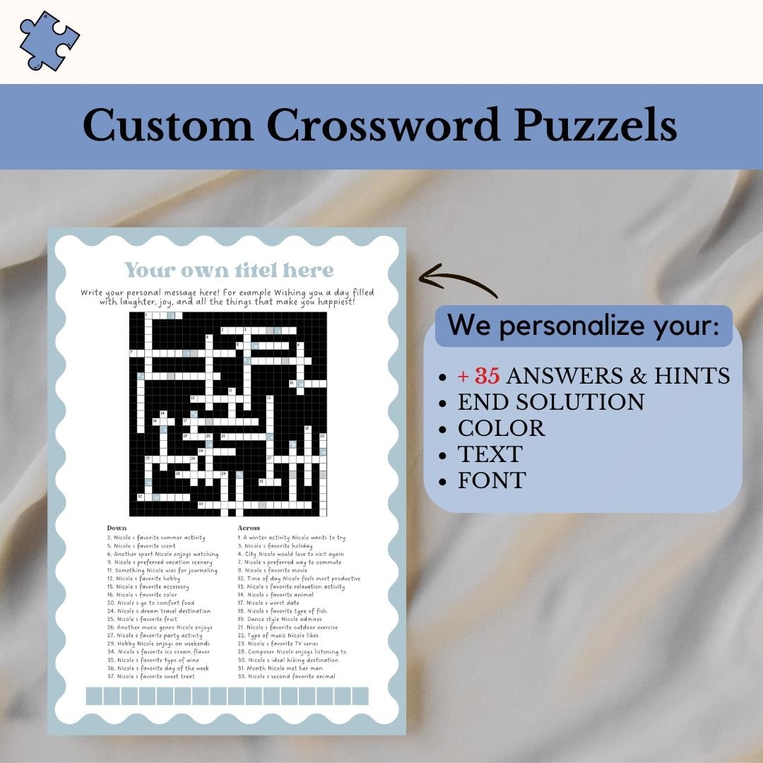 Crossword Puzzle Custom Gift 100 Personalized Crosswords NYT Crossword Hidden Message Puzzle Present 35 Custom Hints Answers Etsy