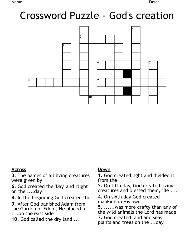 Crossword Puzzle God s Creation WordMint