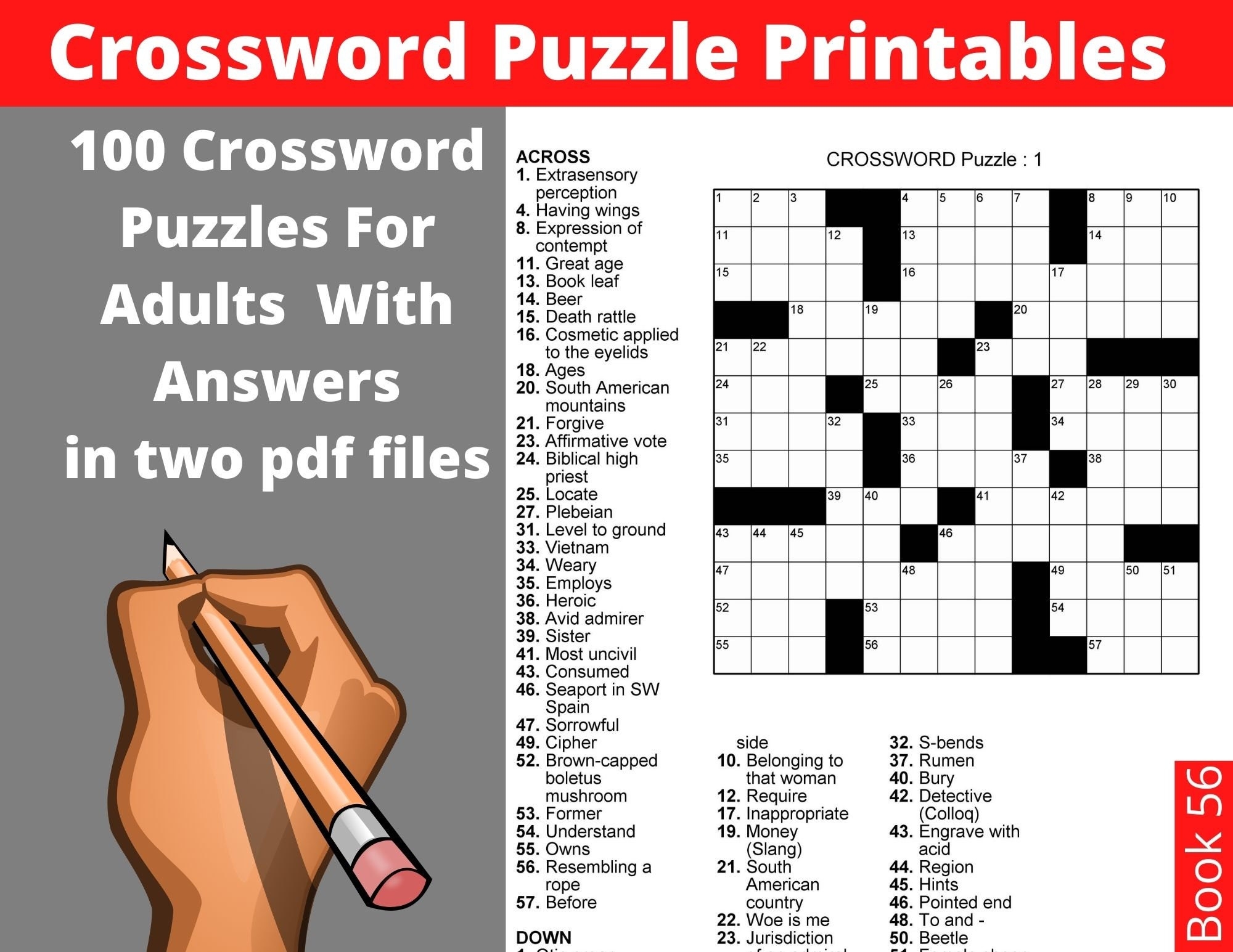 Crossword Puzzle Printables For Adults 100 Crosswords With Solutions Instant Download Large Print Fun Activities Book For Seniors Etsy Israel Crossword Puzzle Printables For Adults 100 Crosswords With Solutions Instant Download Large Print Fun Activities Book For Seniors Etsy Israel