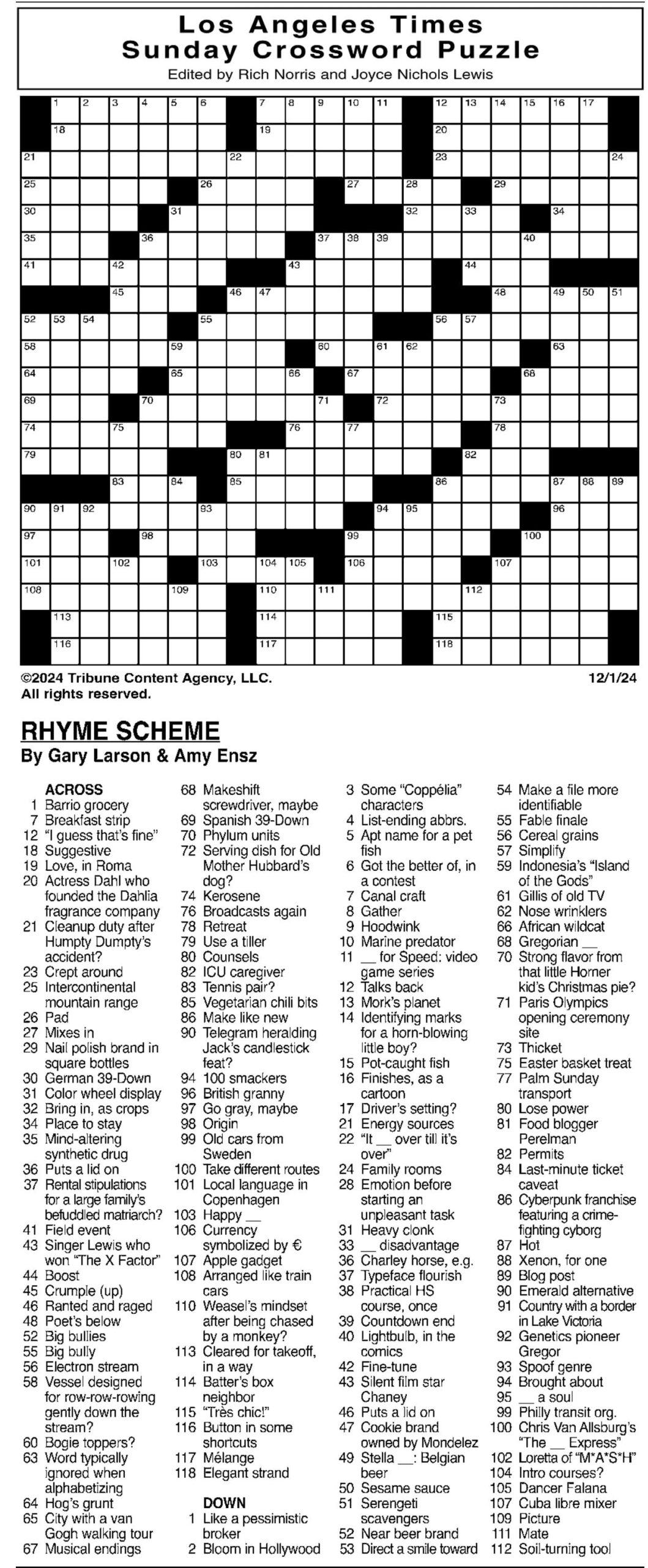 la sunday crossword