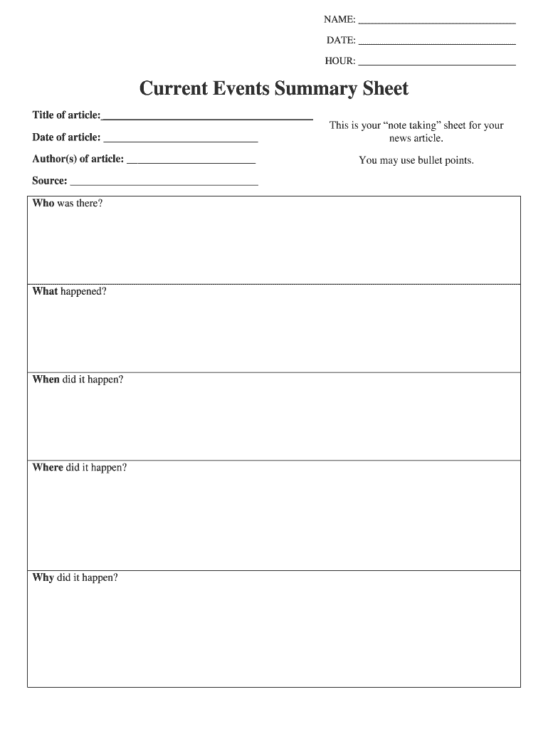 Current Events Summary Sheet Form Fill Online Printable Fillable Blank PdfFiller