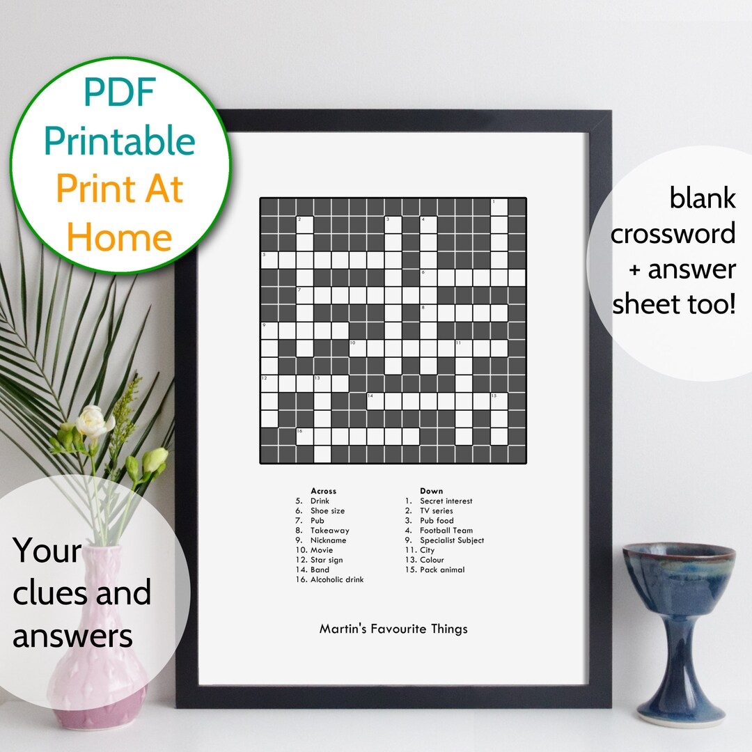 Custom Crossword Puzzle Printable Pdf File Personalised Crossword Blank Bespoke Crossword Design Wedding Birthday Print At Home Etsy Ireland