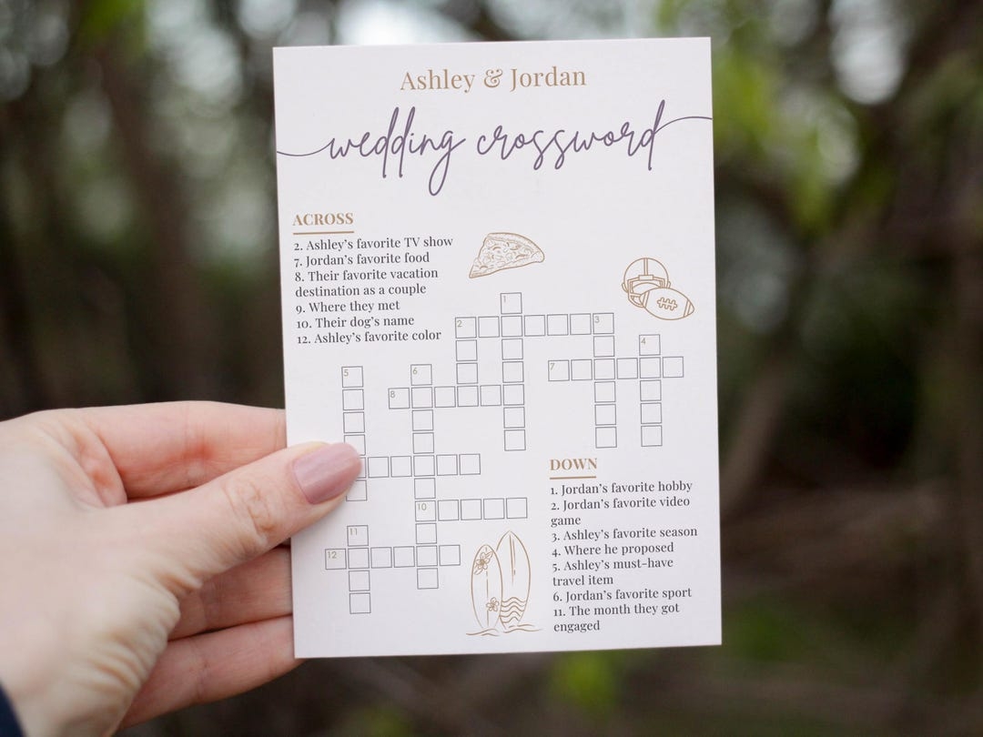 Custom Wedding Crossword Puzzle Personalized Bridal Shower Game digital Download WG316 Etsy