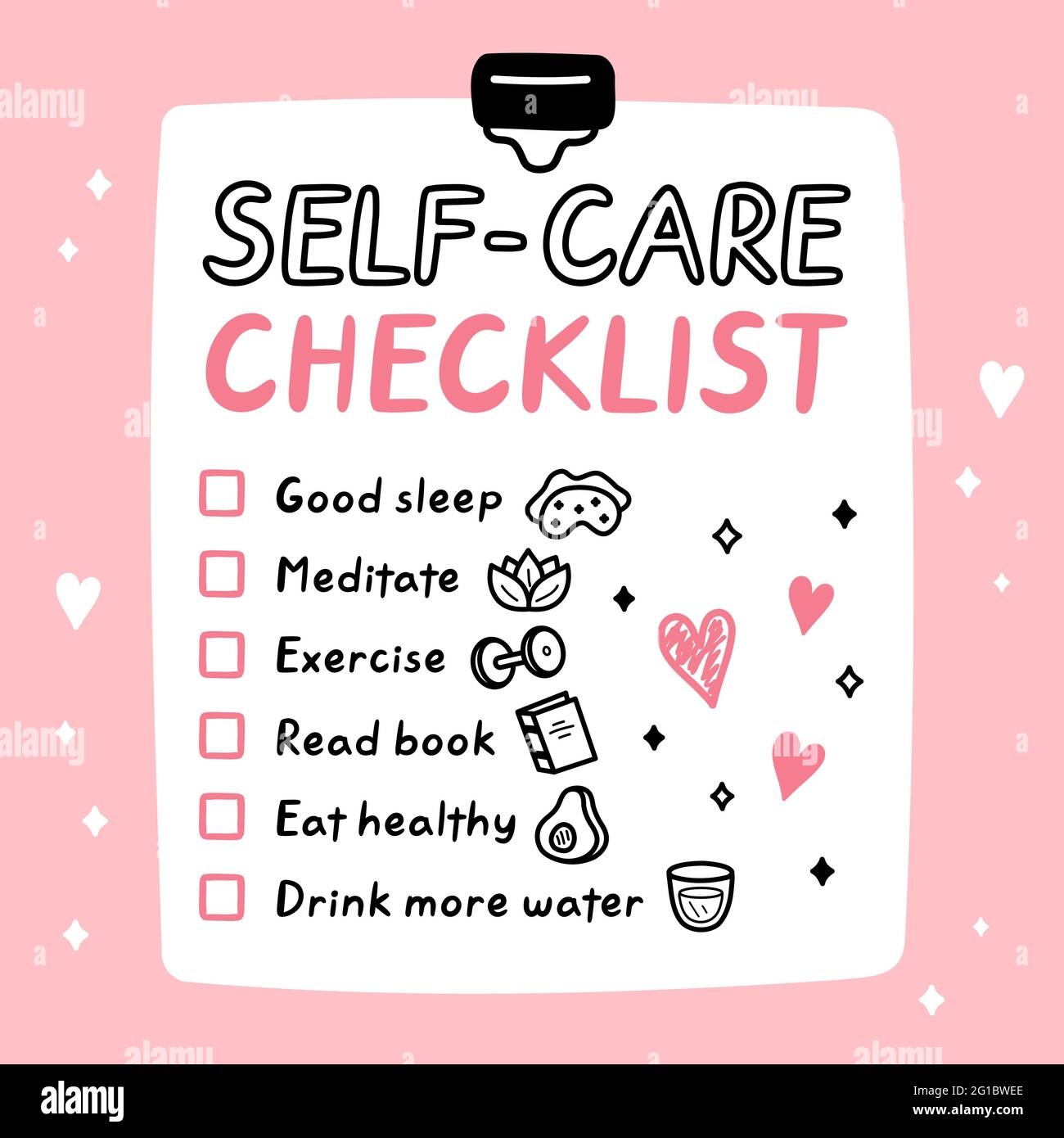 Cute Funny Self care To Do List Checklist Vector Hand Drawn Cartoon Kawaii Character Illustration Icon Self care Checklist Sticker Card Poster Concept Stock Vector Image Art Alamy