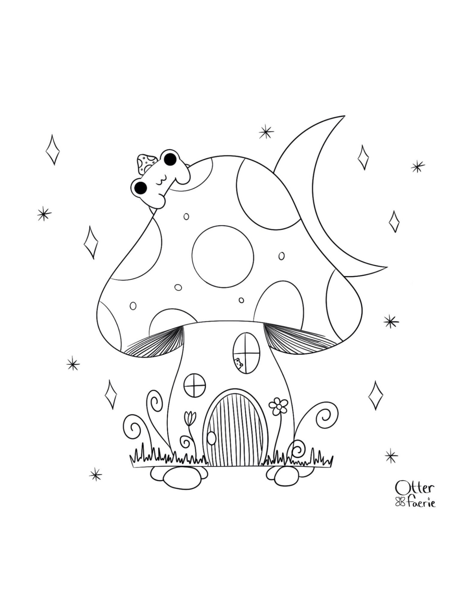Cute Mushroom Frog Coloring Page Cute Coloring Page Mushroom Frog Coloring Page Printable Coloring Page Cottagecore Coloring Page Etsy