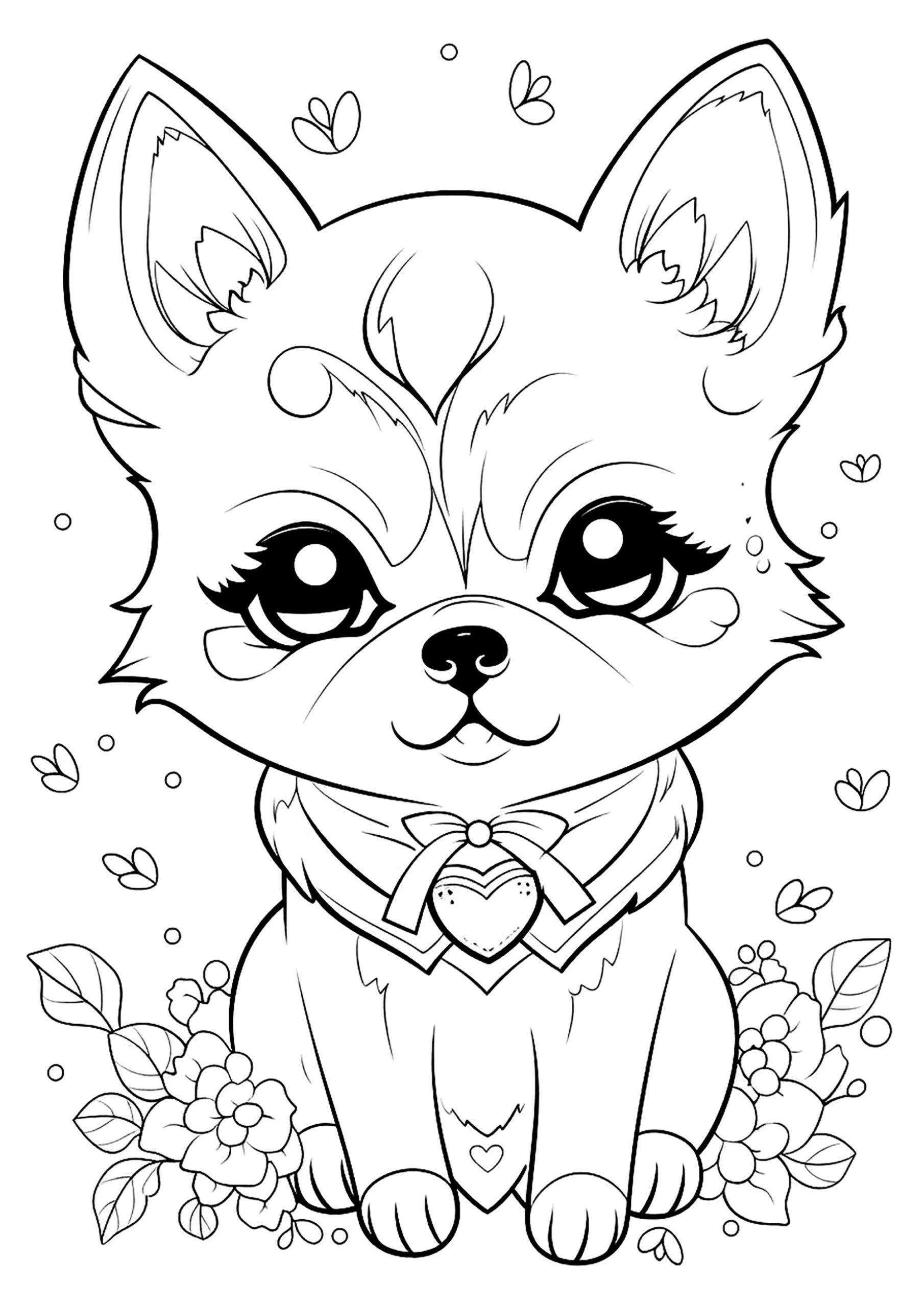 Cute Puppy With A Few Flowers Dog Coloring Pages Cute Puppy With A Few Flowers Dog Coloring Pages