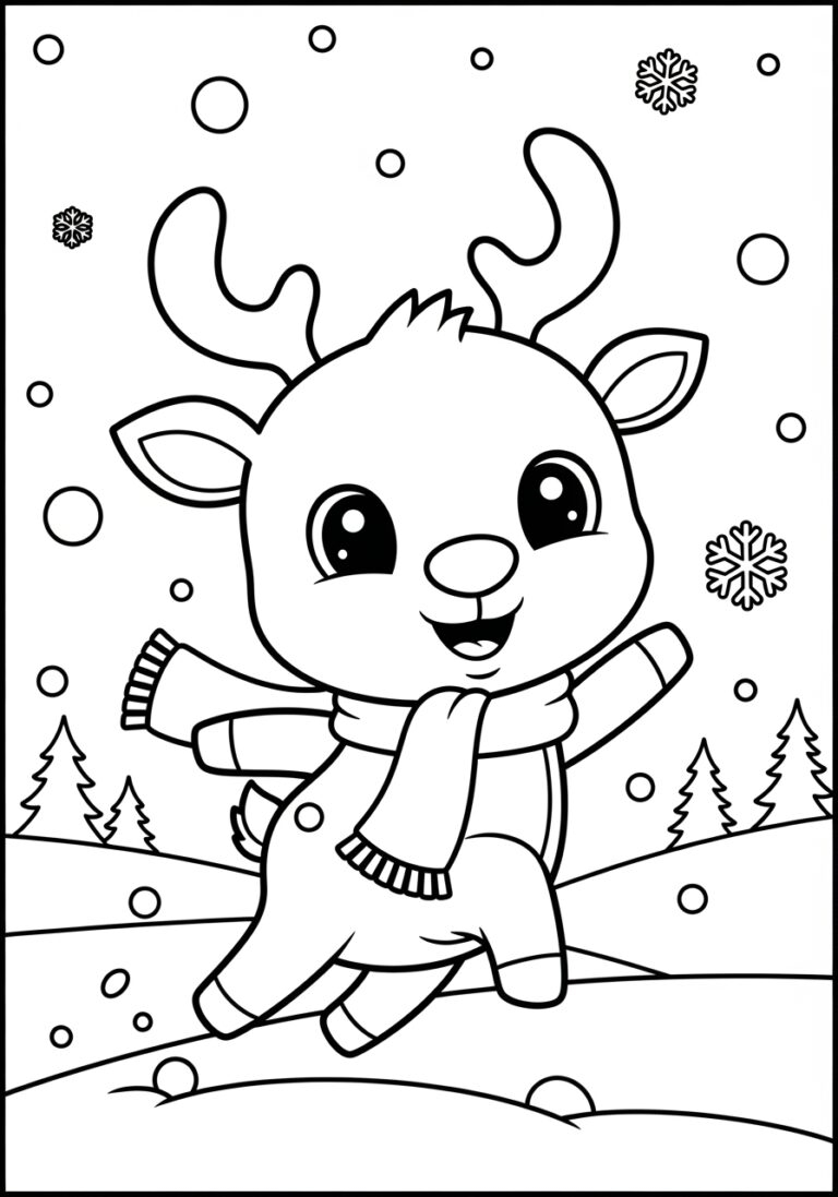 Cute Reindeer Coloring Page For Kids Free Printable