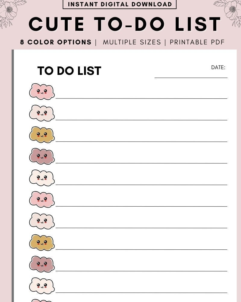 Cute To Do List Printable Daily To Do List Task Checklist Productivity Planner PDF Planner Insert A4 A5 Letter Etsy