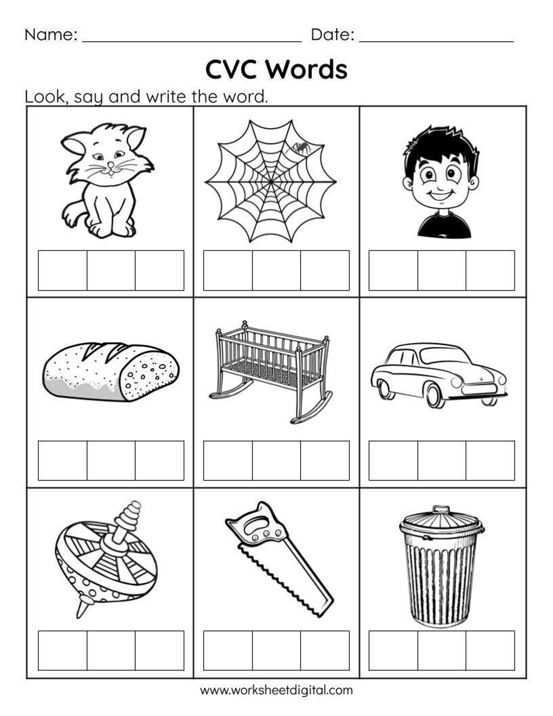 CVC Words Phonics Worksheets Say And Write printable With Answers Etsy