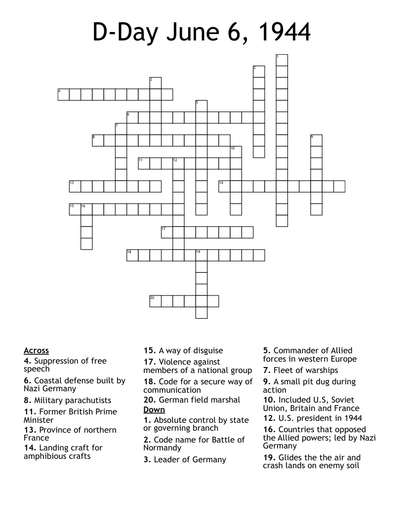 D Day June 6 1944 Crossword WordMint