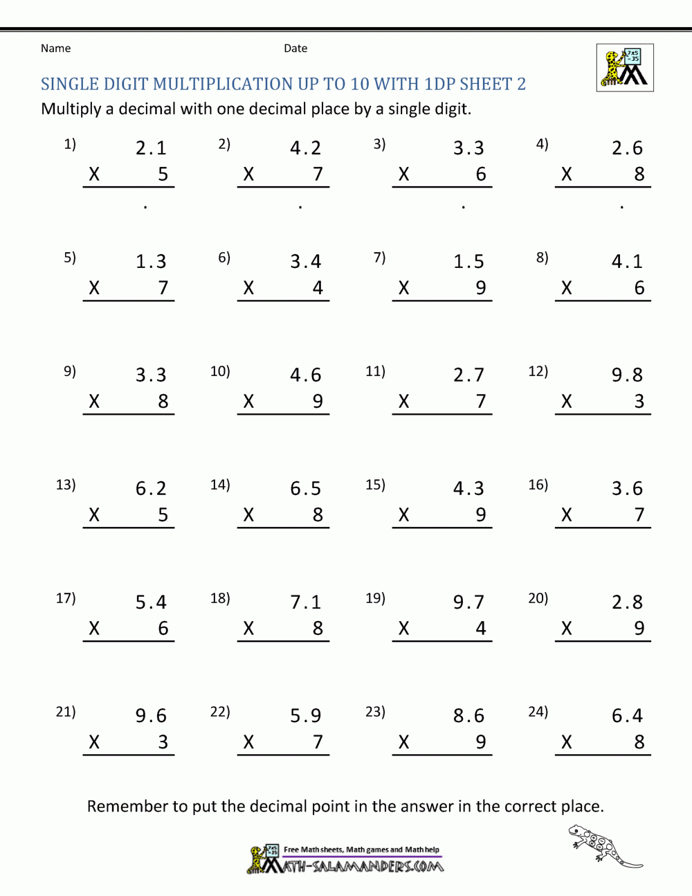 5th grade decimal worksheets