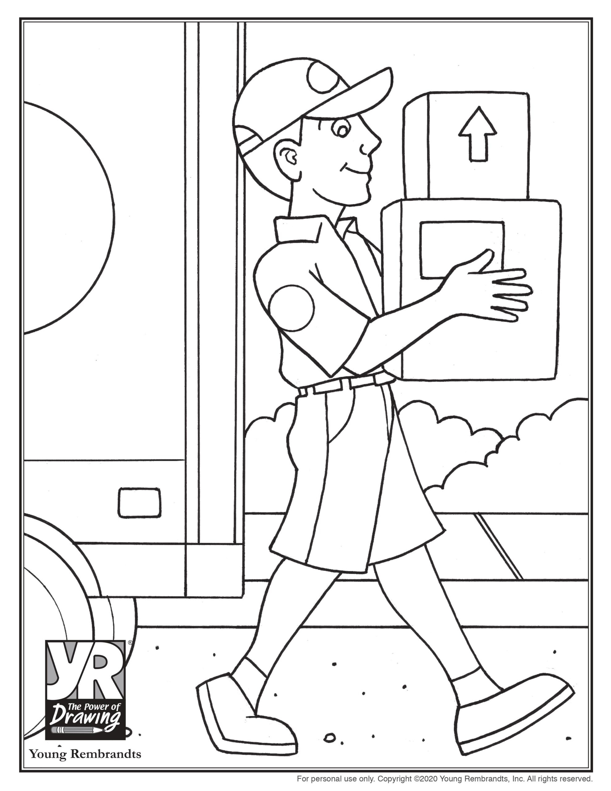 Delivery Man Coloring Page Young Rembrandts Shop