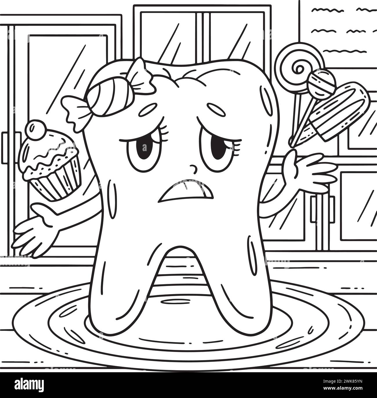 Dental Care Tooth With Candies Coloring Page Stock Vector Image Art Alamy