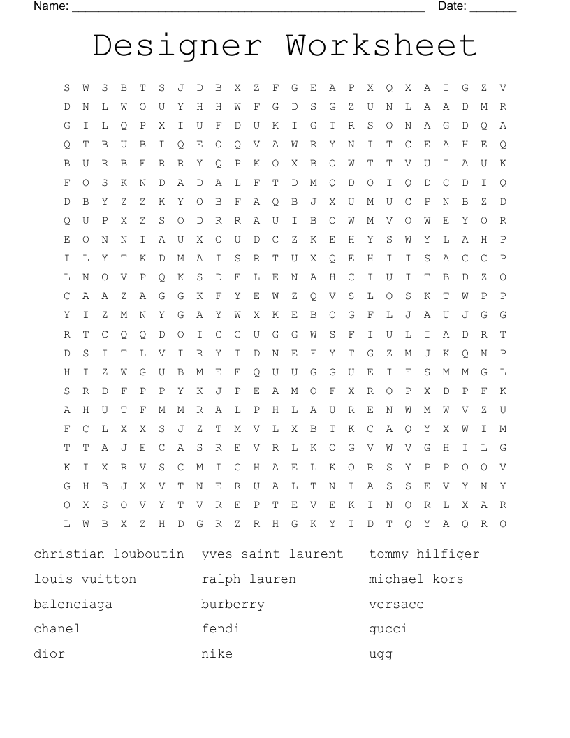 Designer Brands For The Rich Word Search WordMint