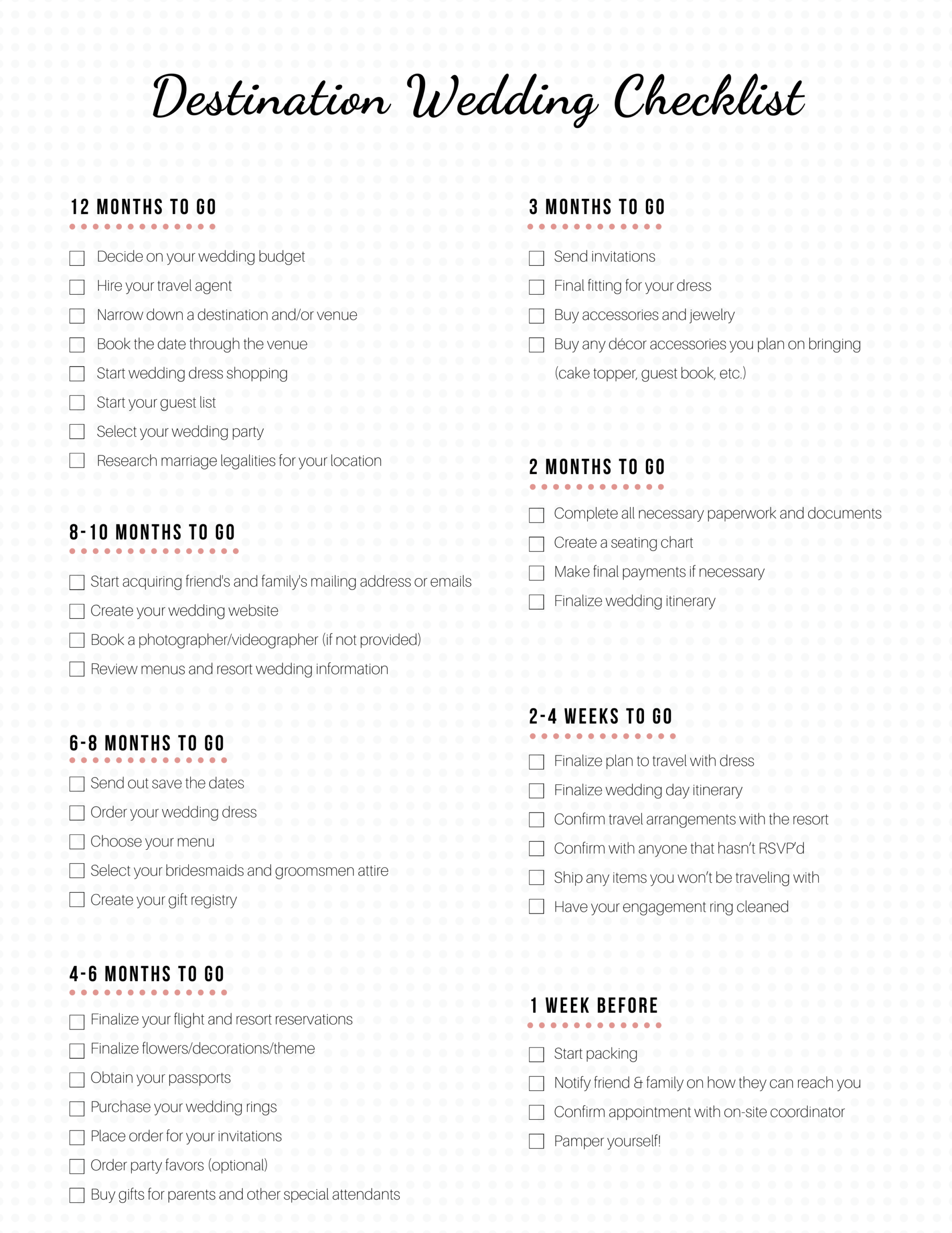 Destination Wedding Checklist Destination Wedding Checklist