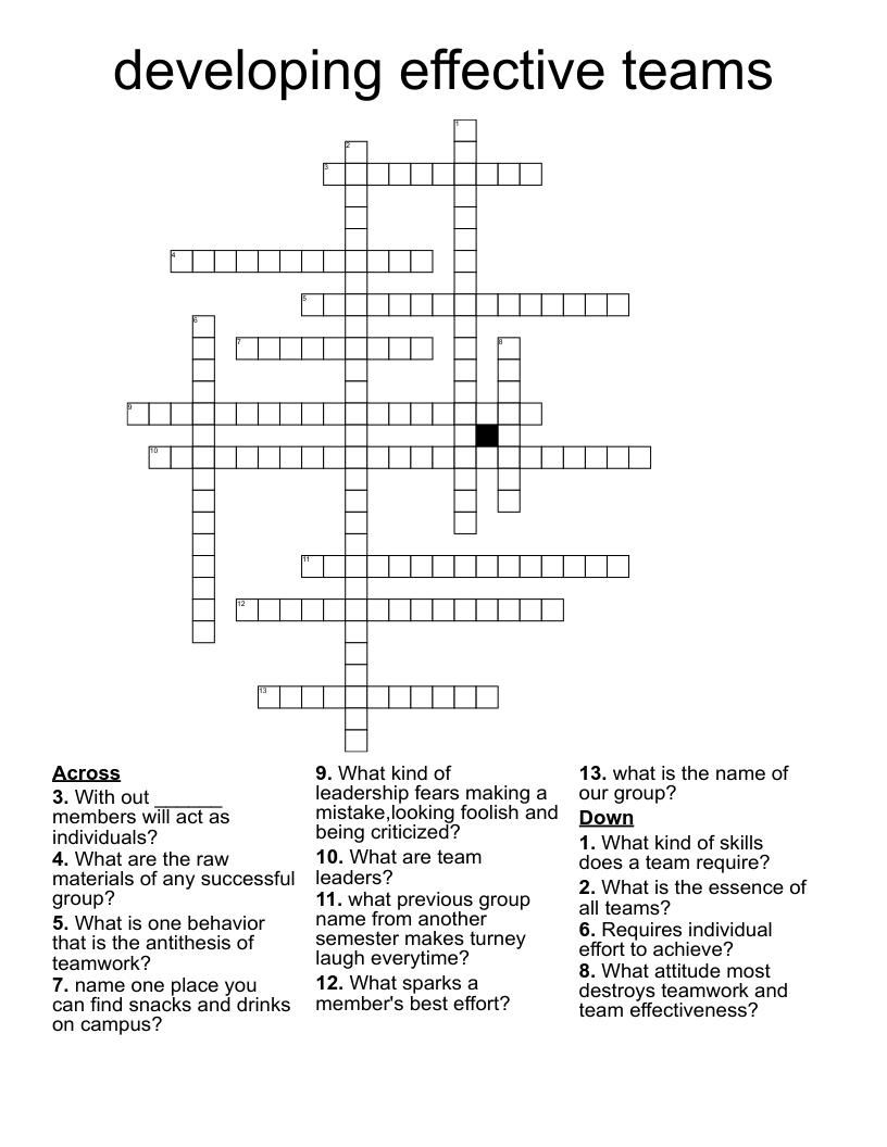 Developing Effective Teams Crossword WordMint
