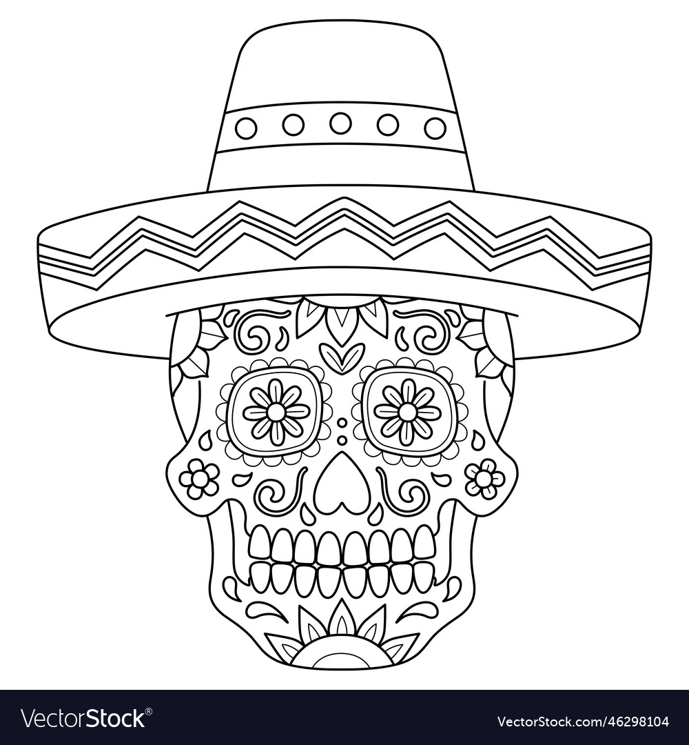 Dia De Los Muertos Isolated Coloring Page For Kids Royalty Free Vector VectorStock