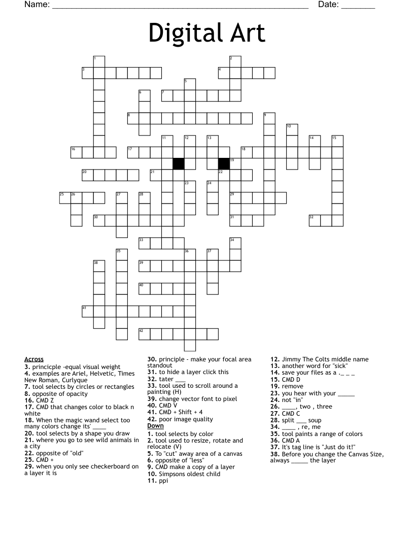 Digital Art Crossword WordMint Digital Art Crossword WordMint