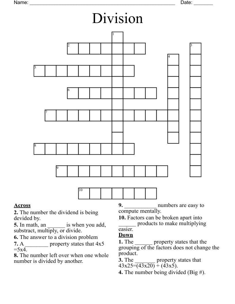 Division Crossword WordMint