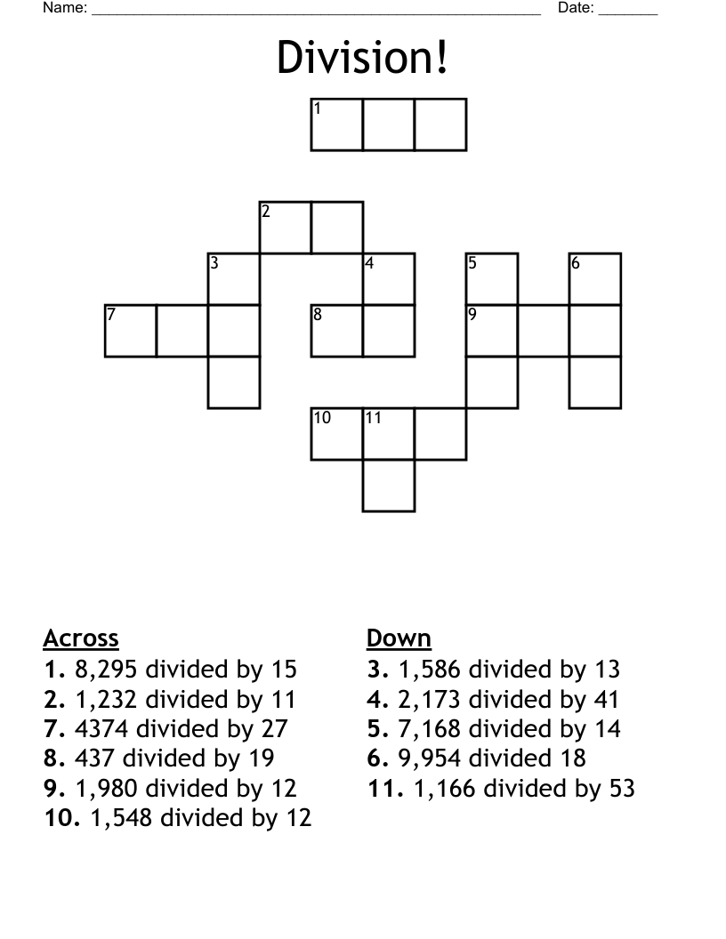 Division Crossword WordMint