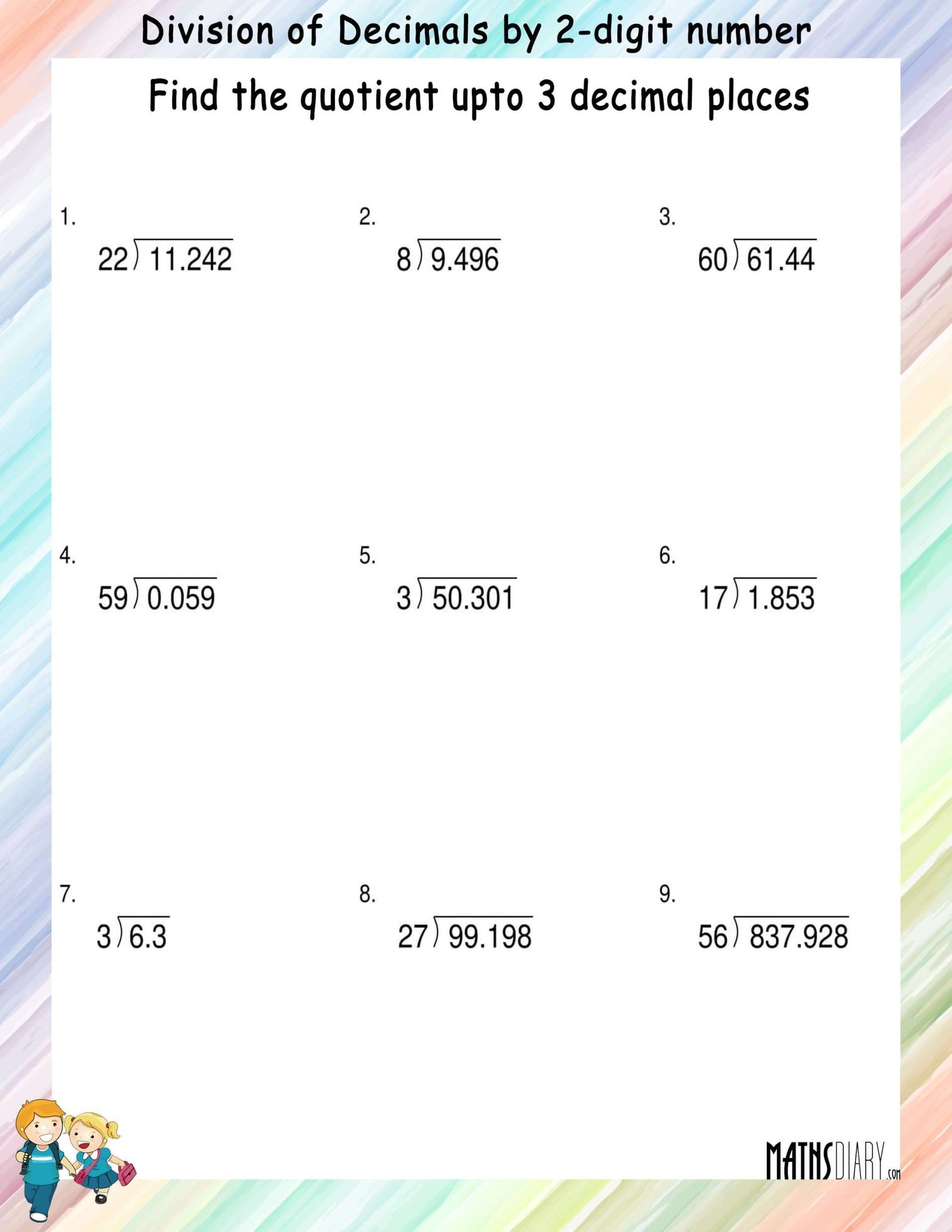 dividing with decimals worksheet