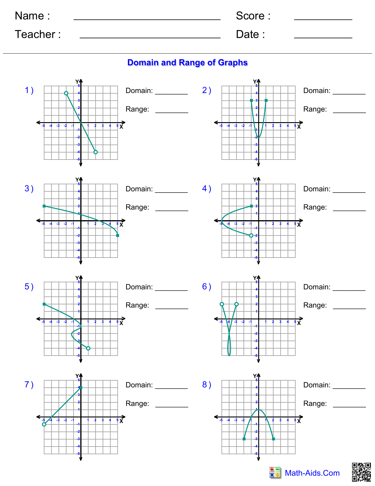 domain and range of graphs worksheet domain and range of graphs worksheet