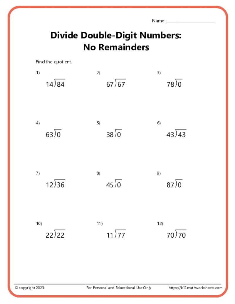 Double Digit Division Worksheets