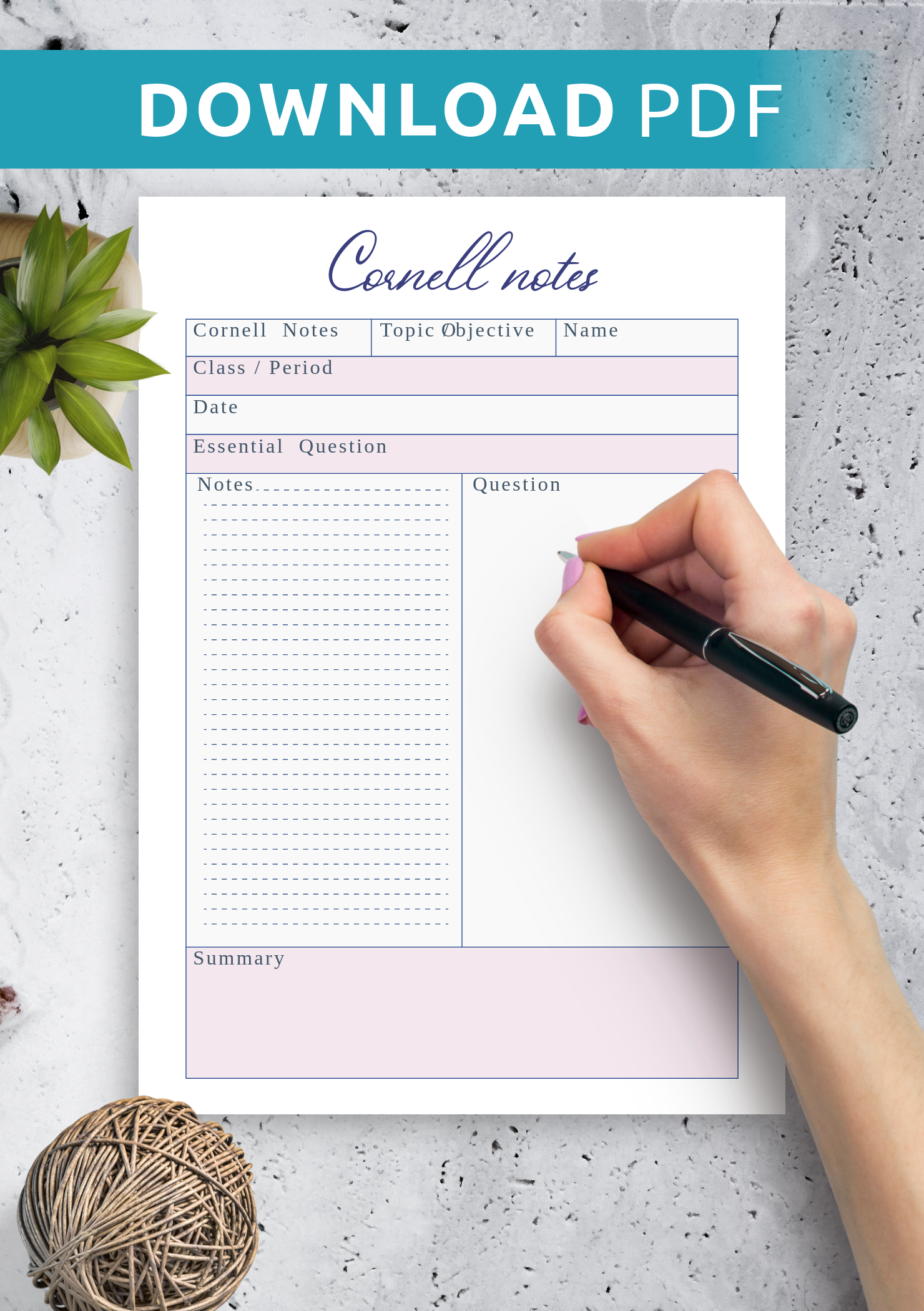 Download Printable Cornell Notes Worksheet PDF