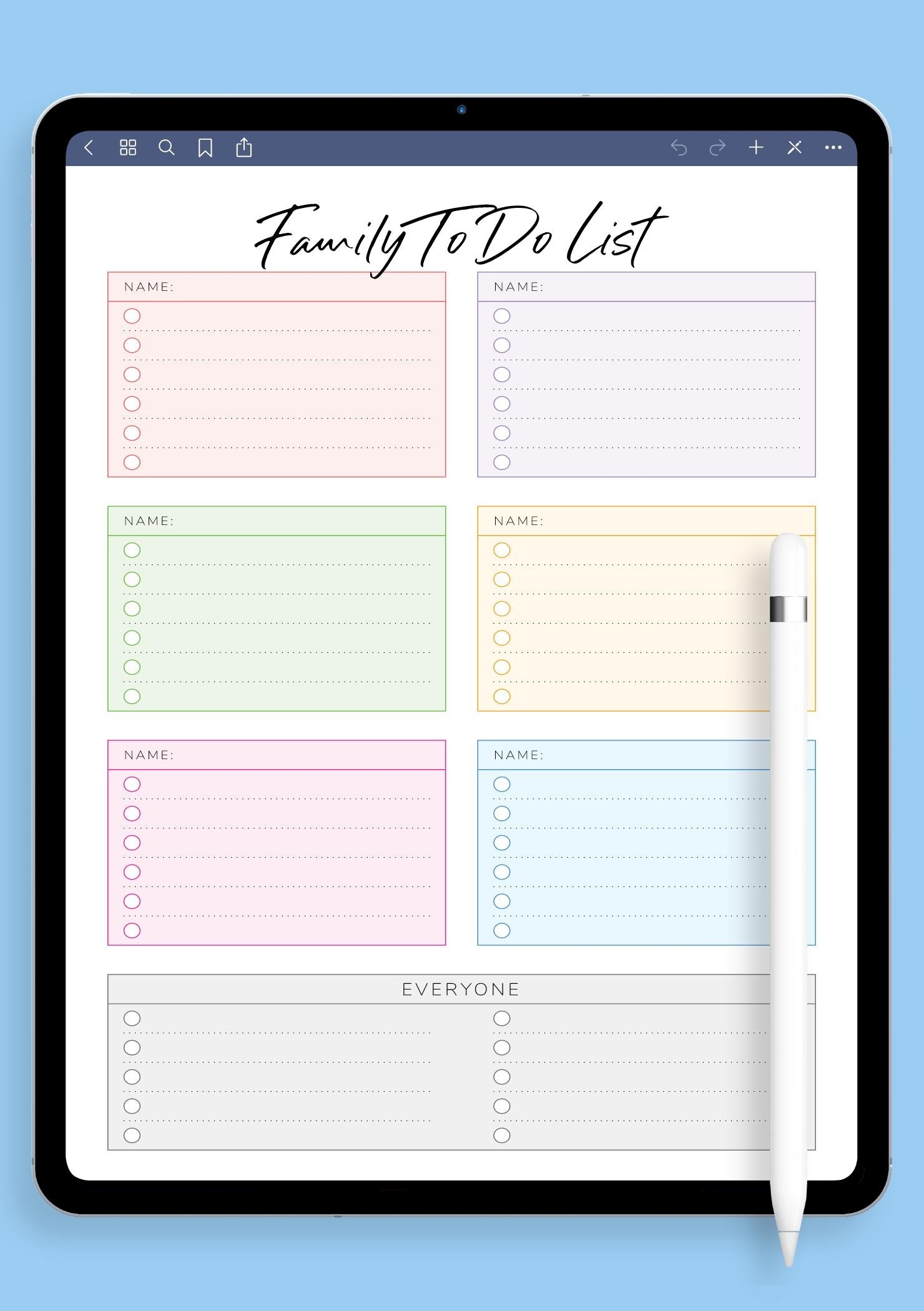 Download Printable Family To Do List For Six Persons PDF