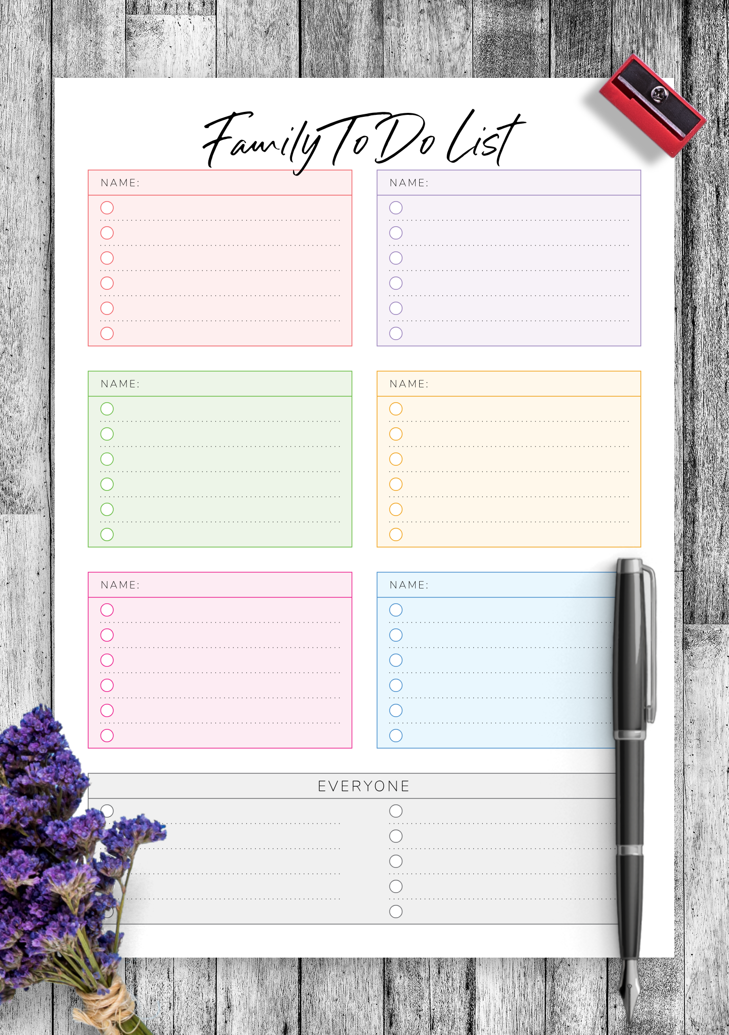 Download Printable Family To Do List For Six Persons PDF