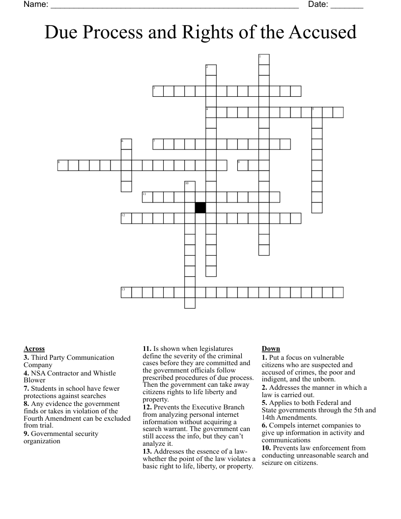 Due Process And Rights Of The Accused Crossword WordMint