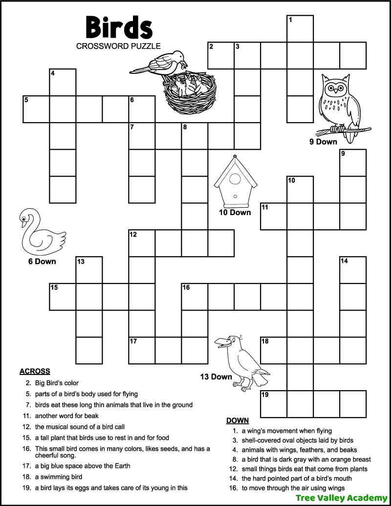 Easy Bird Crossword Tree Valley Academy