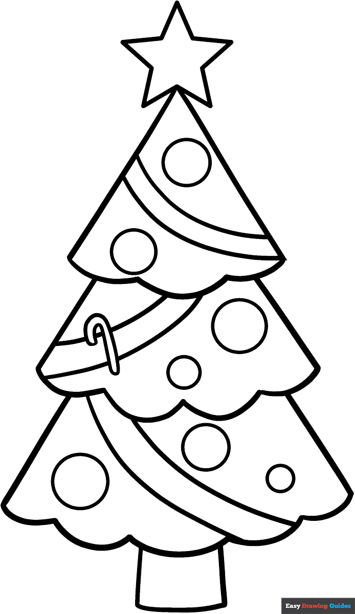 Easy Christmas Tree Coloring Page Easy Drawing Guides