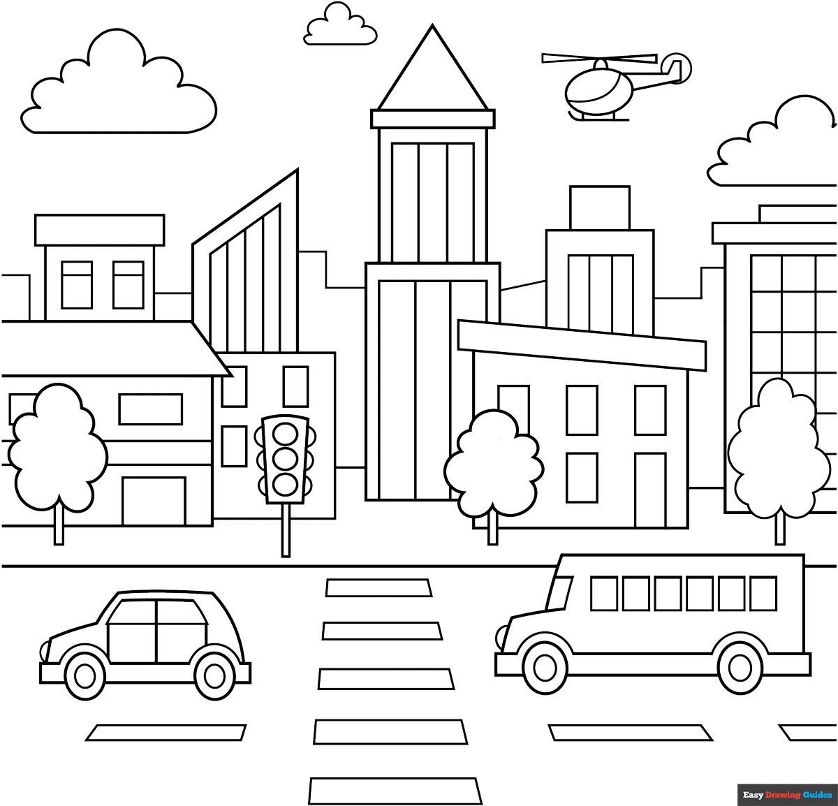 Easy City For Kids Coloring Page Easy Drawing Guides