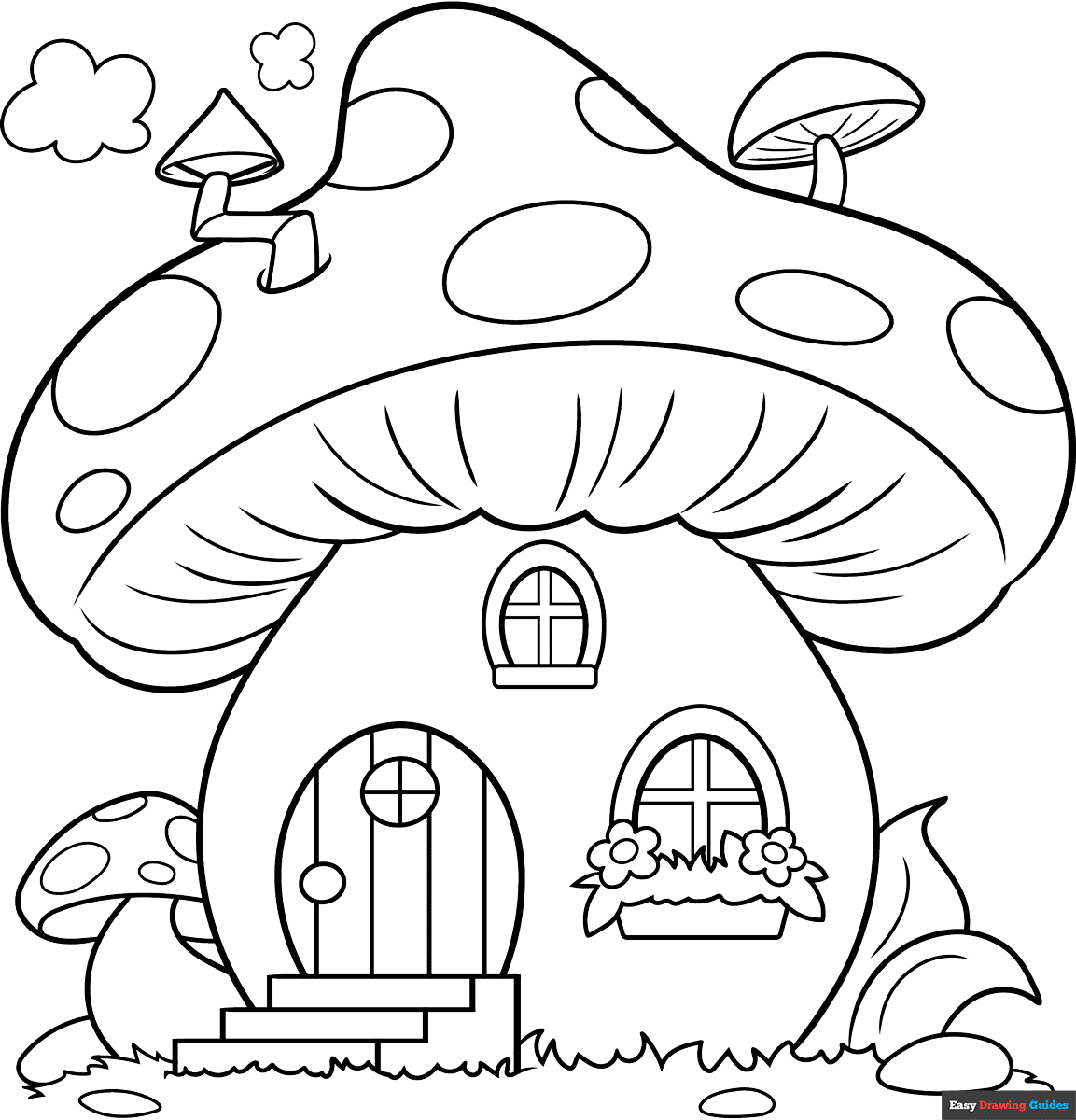 Easy Mushroom House Coloring Page Easy Drawing Guides