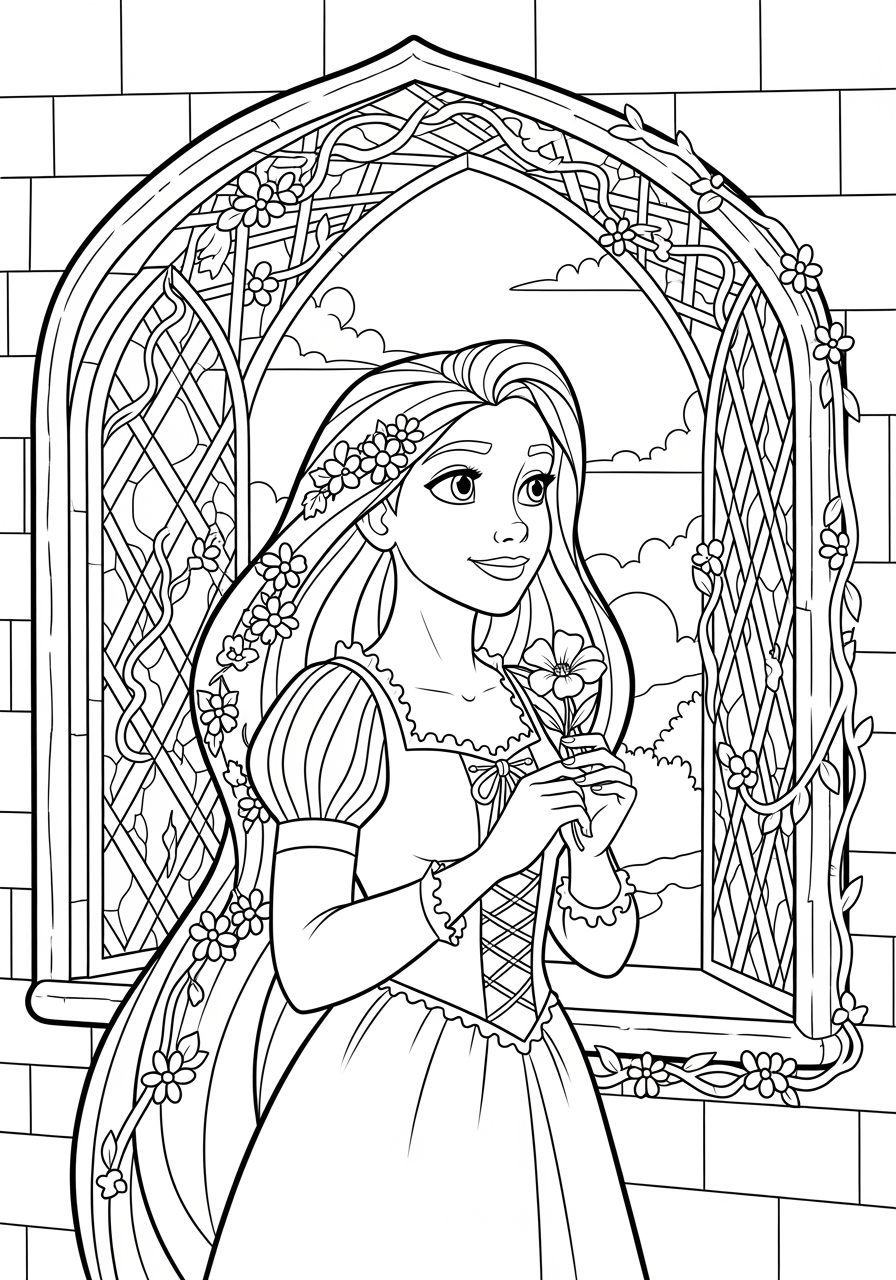 Easy Rapunzel Coloring Page For Kids
