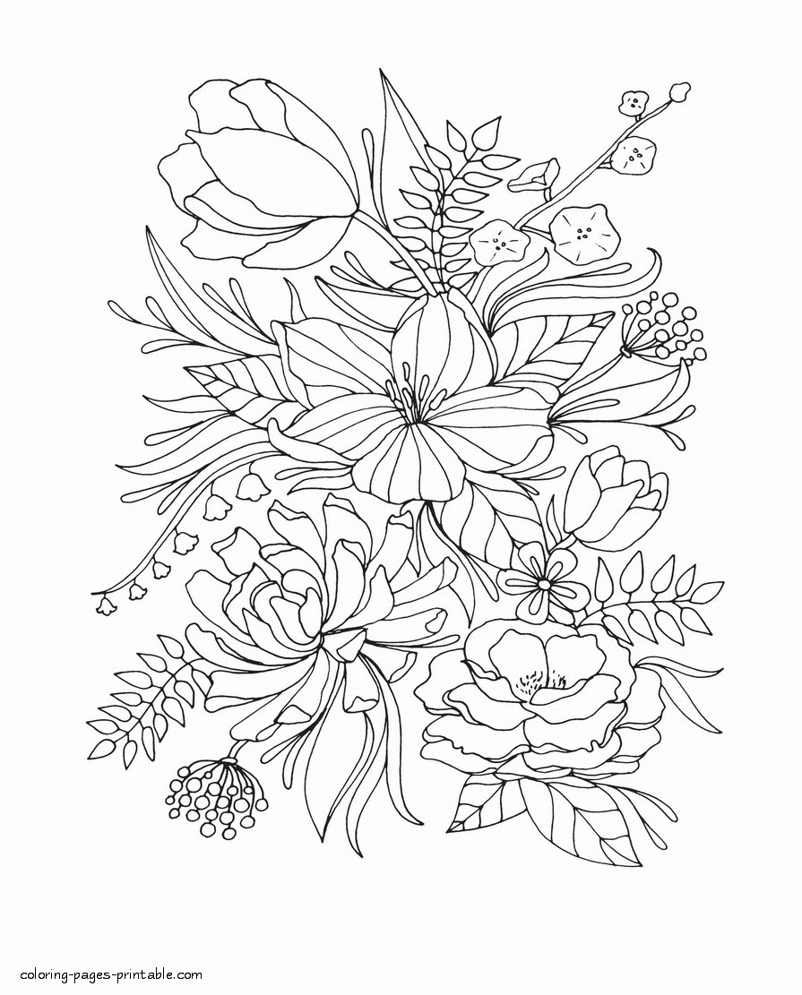 realistic flower coloring pages