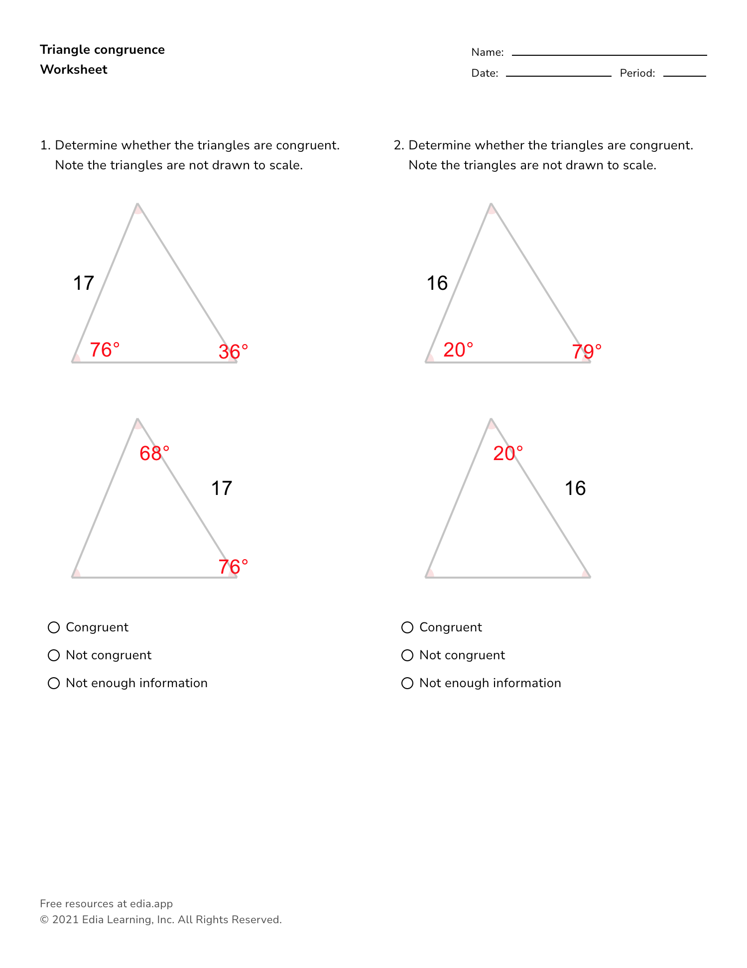 triangle congruence geometry worksheet