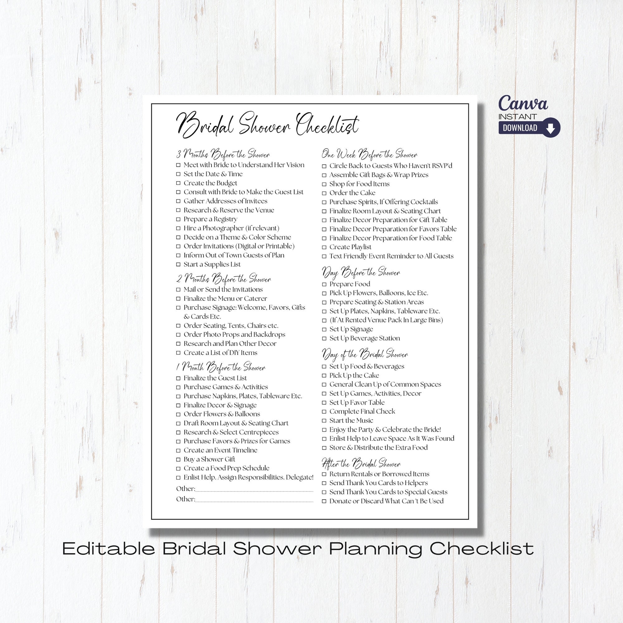 Editable Bridal Shower Planning Checklist PDF Template Etsy