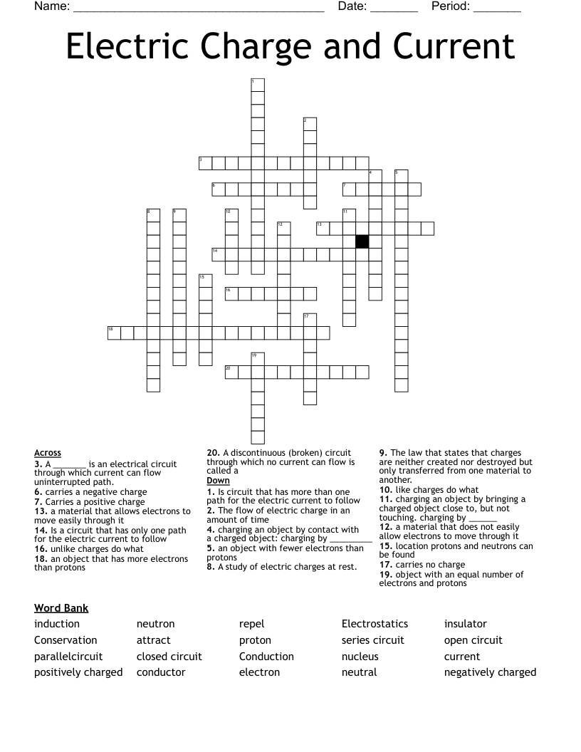Electric Charge And Current Crossword WordMint Electric Charge And Current Crossword WordMint