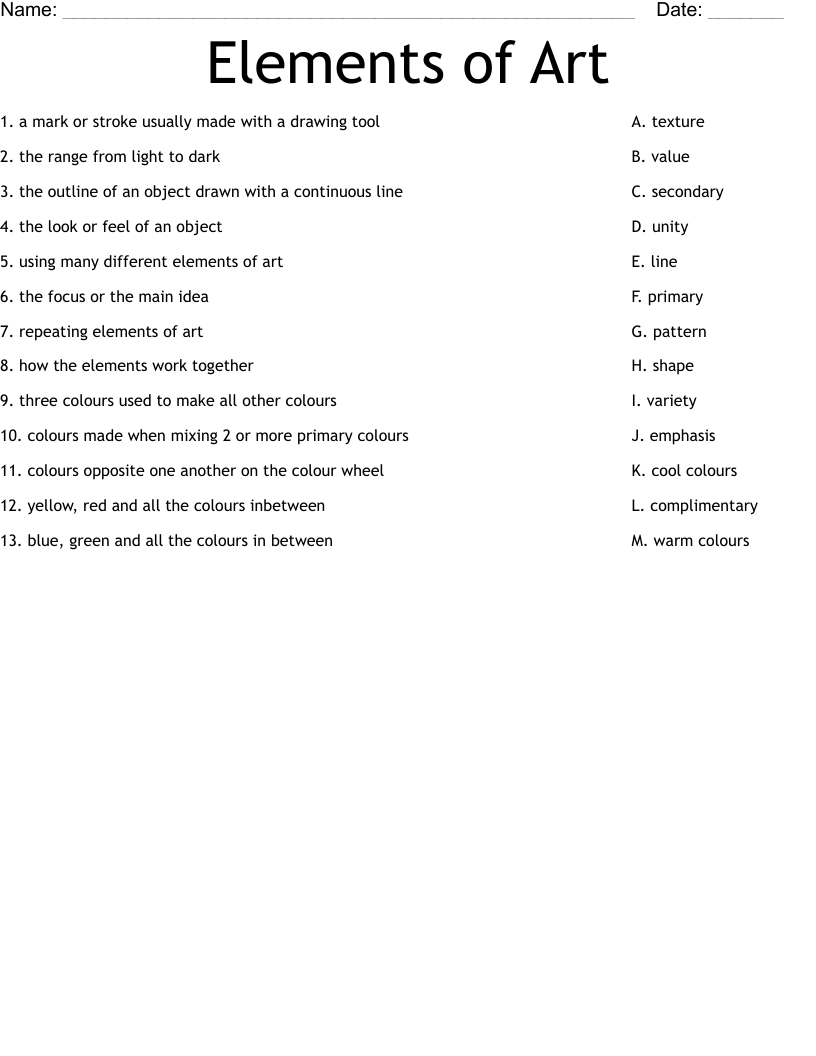 elements of art worksheet