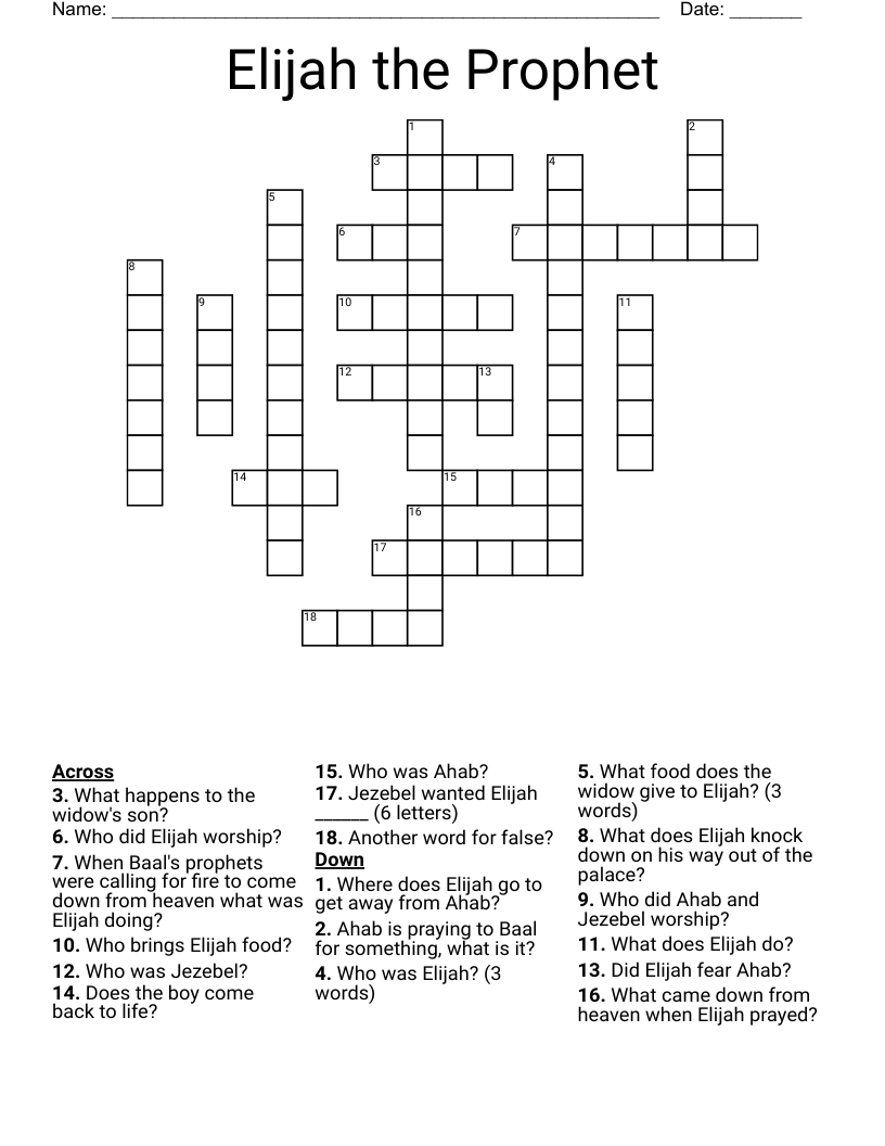 Elijah The Prophet Crossword WordMint