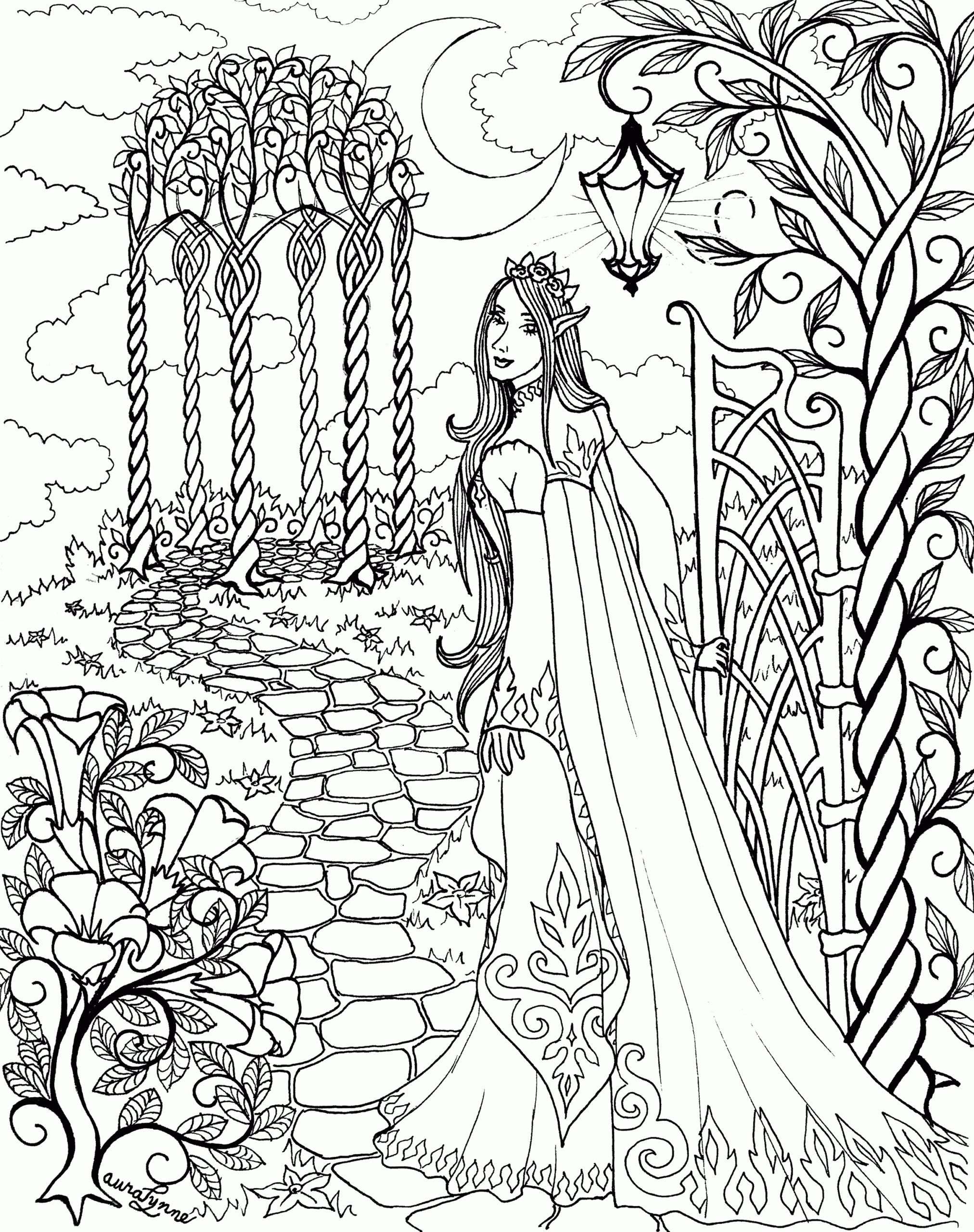 Elven Queen Coloring Page Auralynne