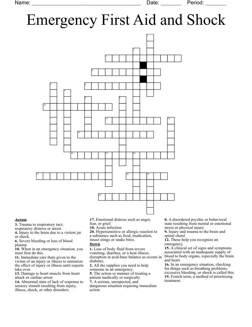 Emergency First Aid And Shock Crossword WordMint